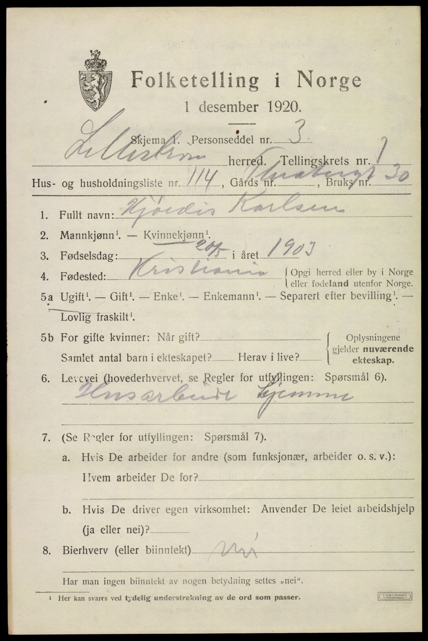 SAO, Folketelling 1920 for 0232 Lillestrøm herred, 1920, s. 3296