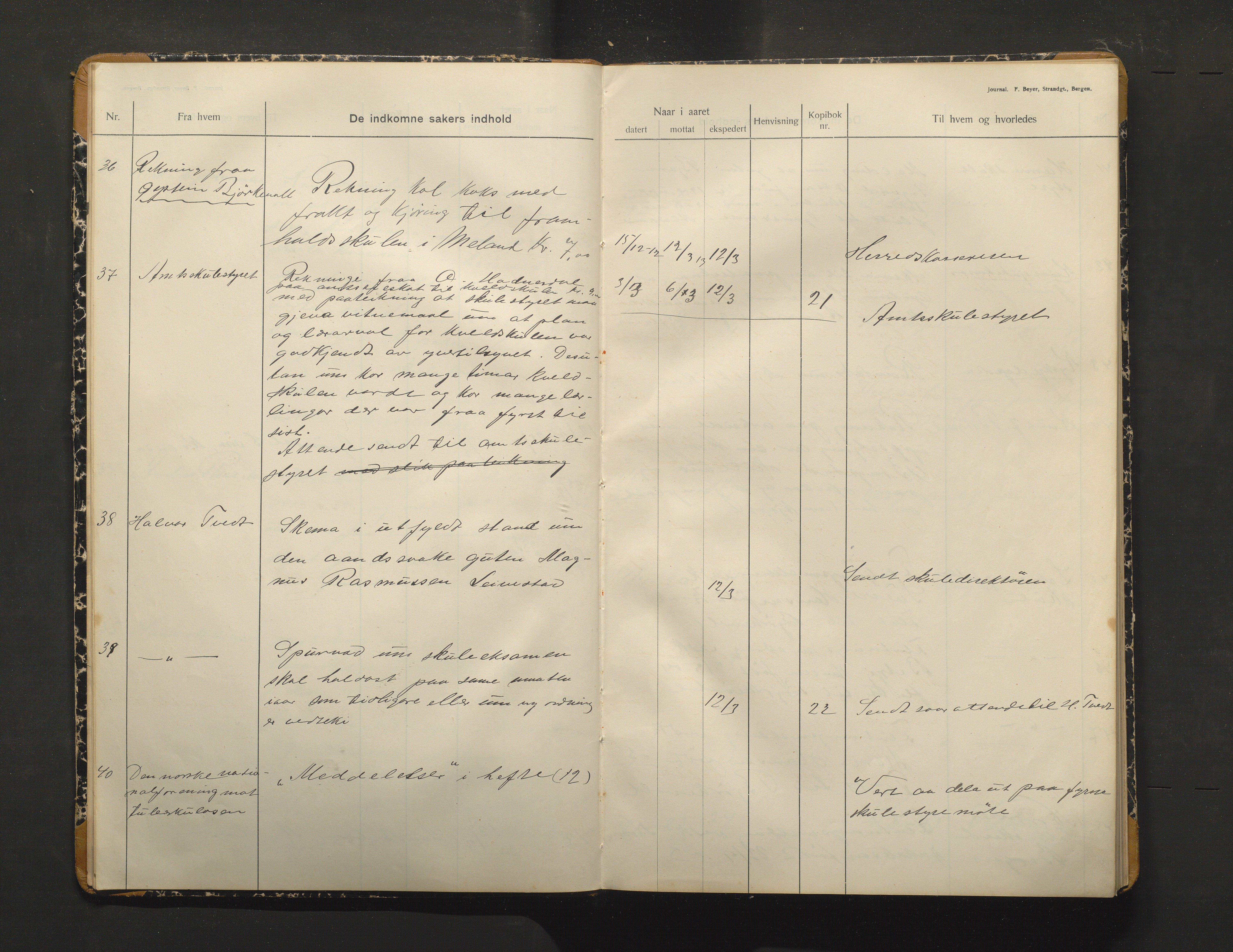 Alversund kommune. Skulestyret, IKAH/1257-211/C/Ca/L0003: Brevjournal for Alversund skulestyre, 1913-1915