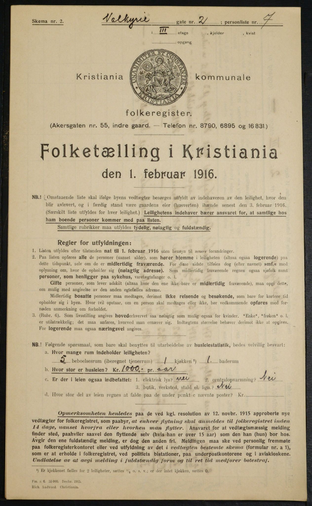 OBA, Kommunal folketelling 1.2.1916 for Kristiania, 1916, s. 125399