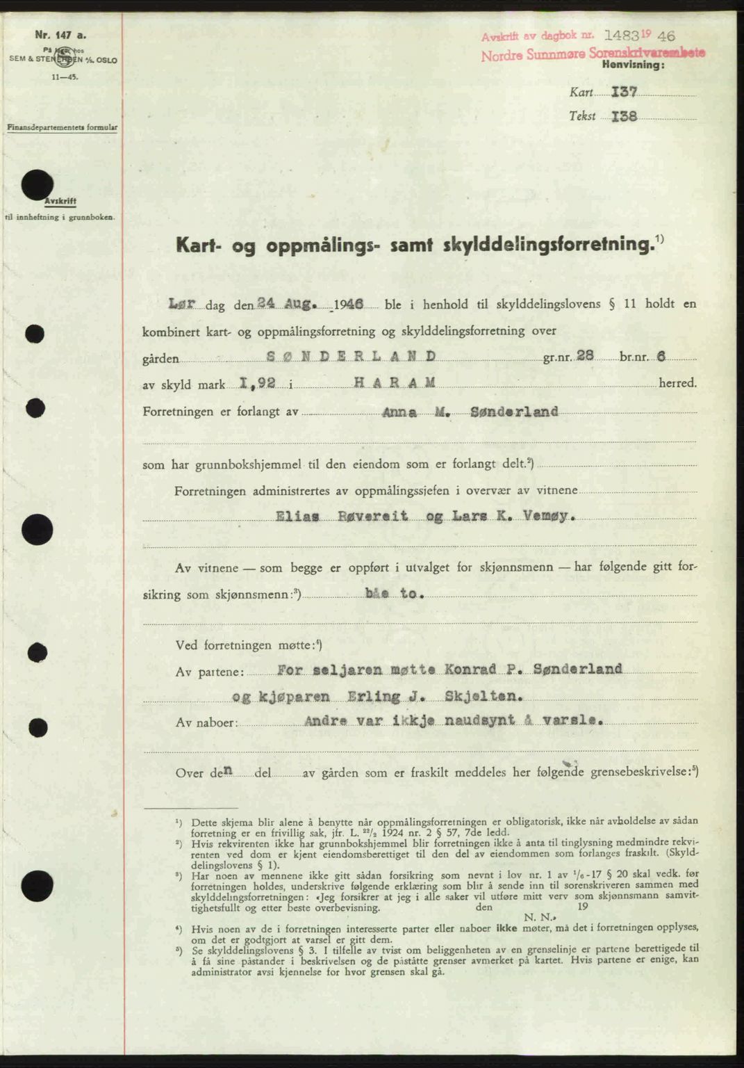 Nordre Sunnmøre sorenskriveri, SAT/A-0006/1/2/2C/2Ca: Pantebok nr. A22, 1946-1946, Dagboknr: 1483/1946