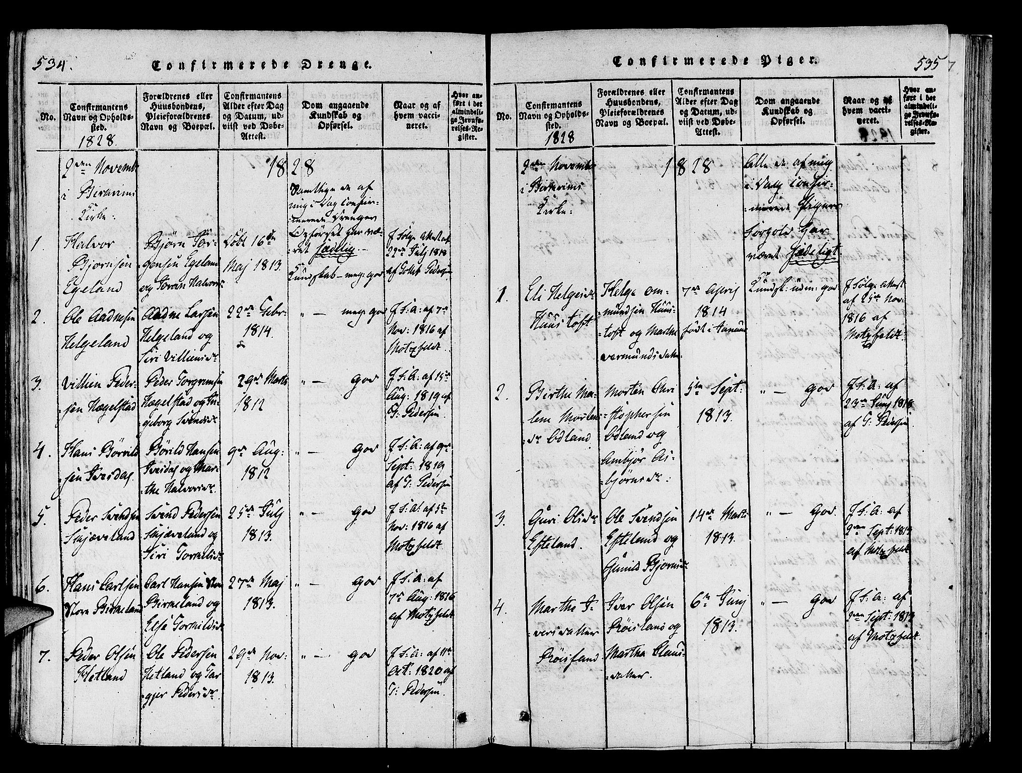 Helleland sokneprestkontor, SAST/A-101810: Ministerialbok nr. A 5, 1815-1834, s. 534-535