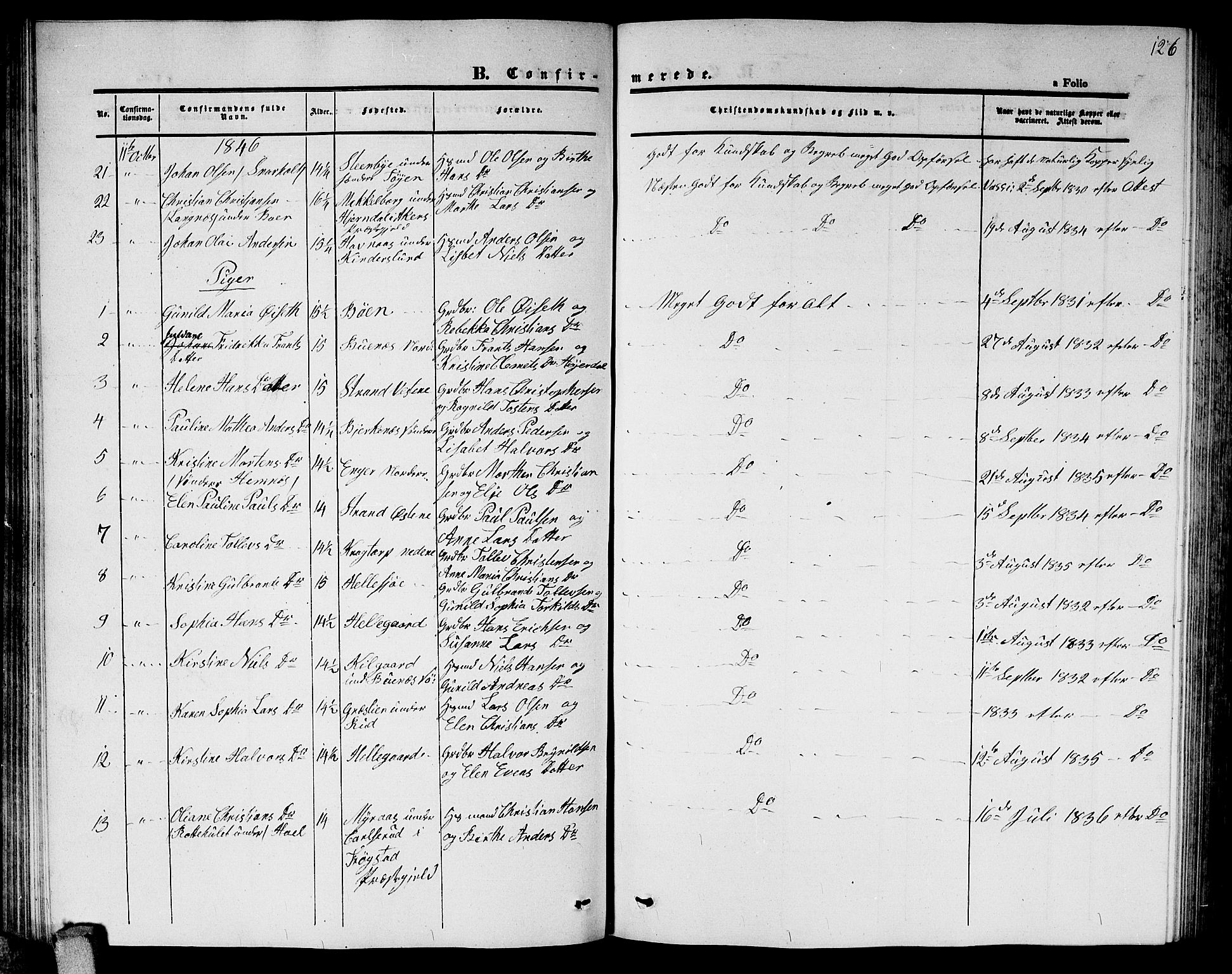 Høland prestekontor Kirkebøker, AV/SAO-A-10346a/G/Ga/L0003: Klokkerbok nr. I 3, 1846-1853, s. 126