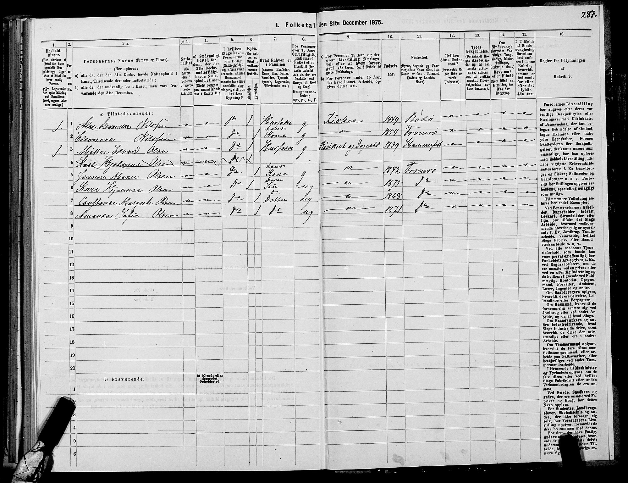 SATØ, Folketelling 1875 for 1902P Tromsø prestegjeld, 1875, s. 1287