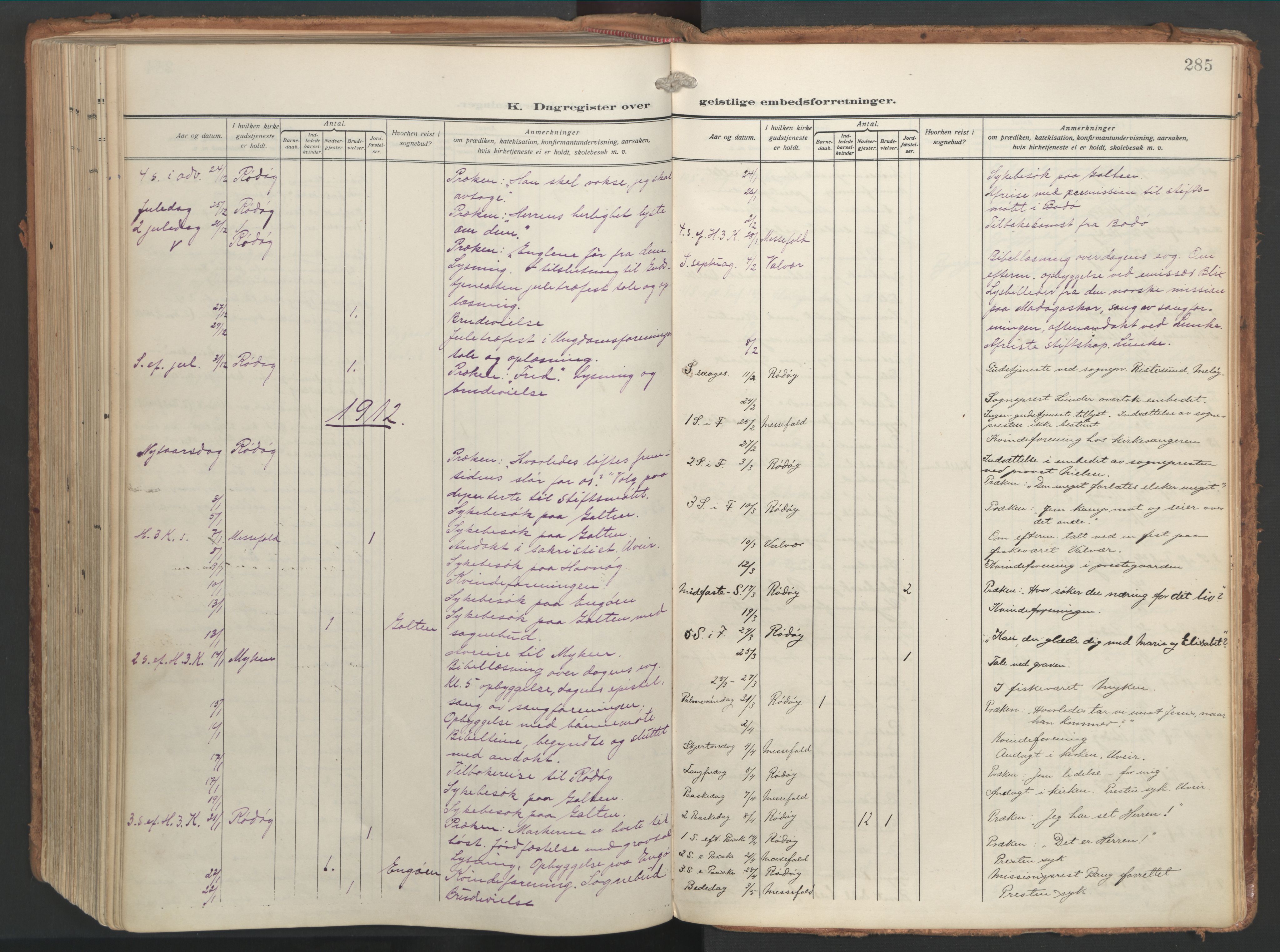 Ministerialprotokoller, klokkerbøker og fødselsregistre - Nordland, AV/SAT-A-1459/841/L0614: Ministerialbok nr. 841A17, 1911-1925, s. 285