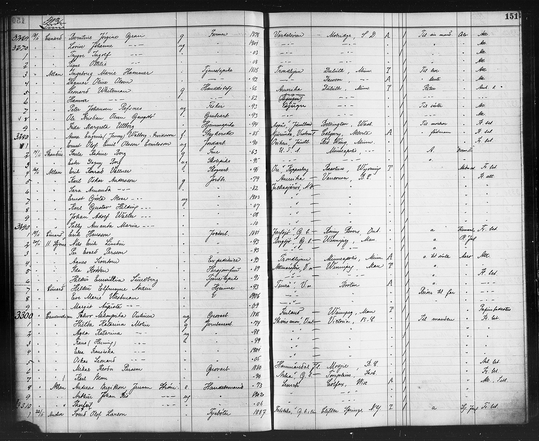 Trondheim politikammer, AV/SAT-A-1887/1/32/L0015: Emigrantprotokoll XIV, 1911-1916, s. 151