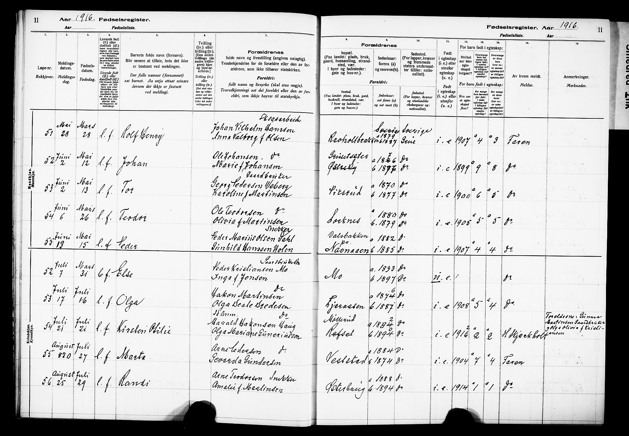 Grue prestekontor, AV/SAH-PREST-036/I/Id/Ida/L0001: Fødselsregister nr. I 1, 1916-1926, s. 11