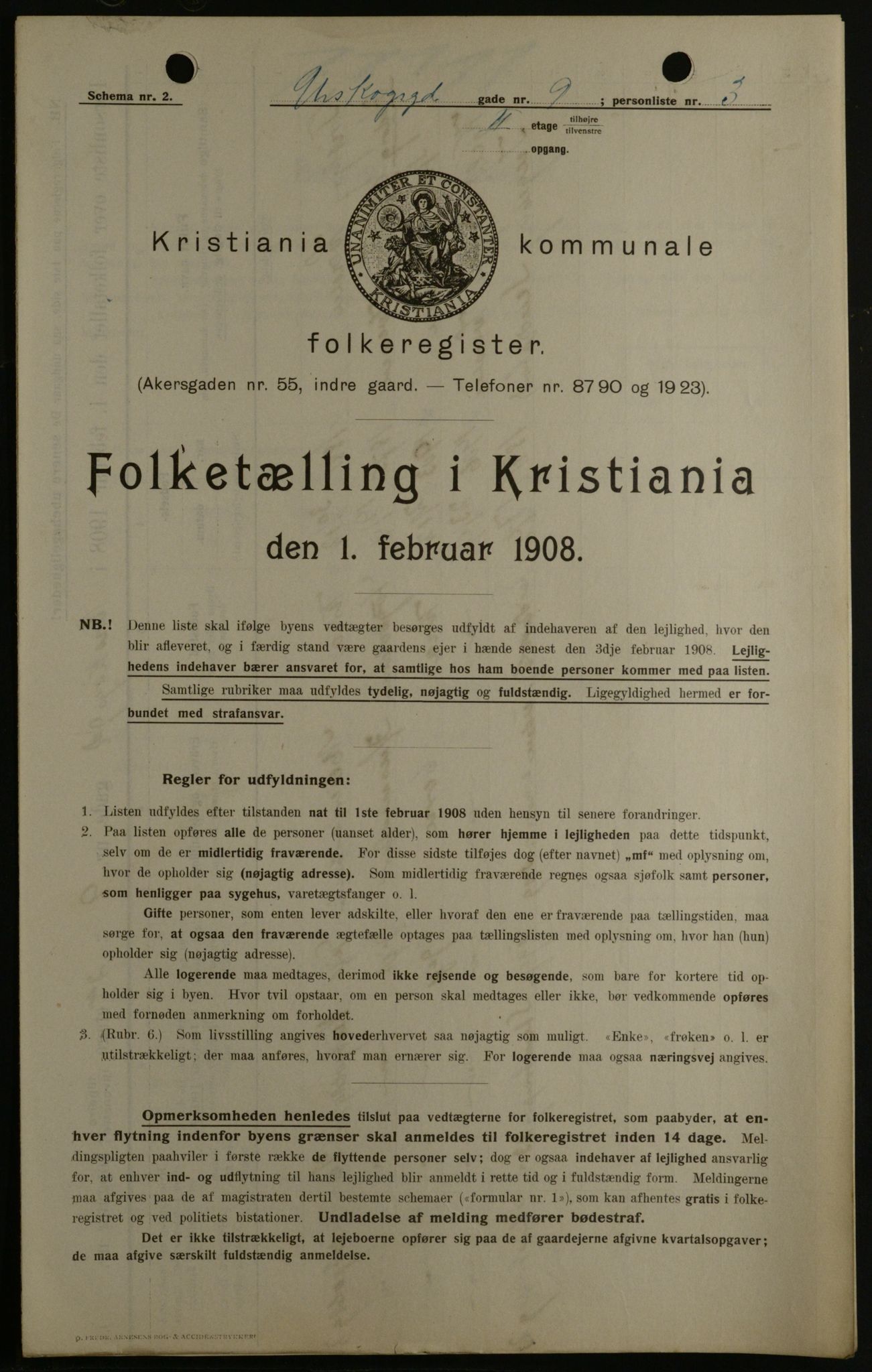 OBA, Kommunal folketelling 1.2.1908 for Kristiania kjøpstad, 1908, s. 2674