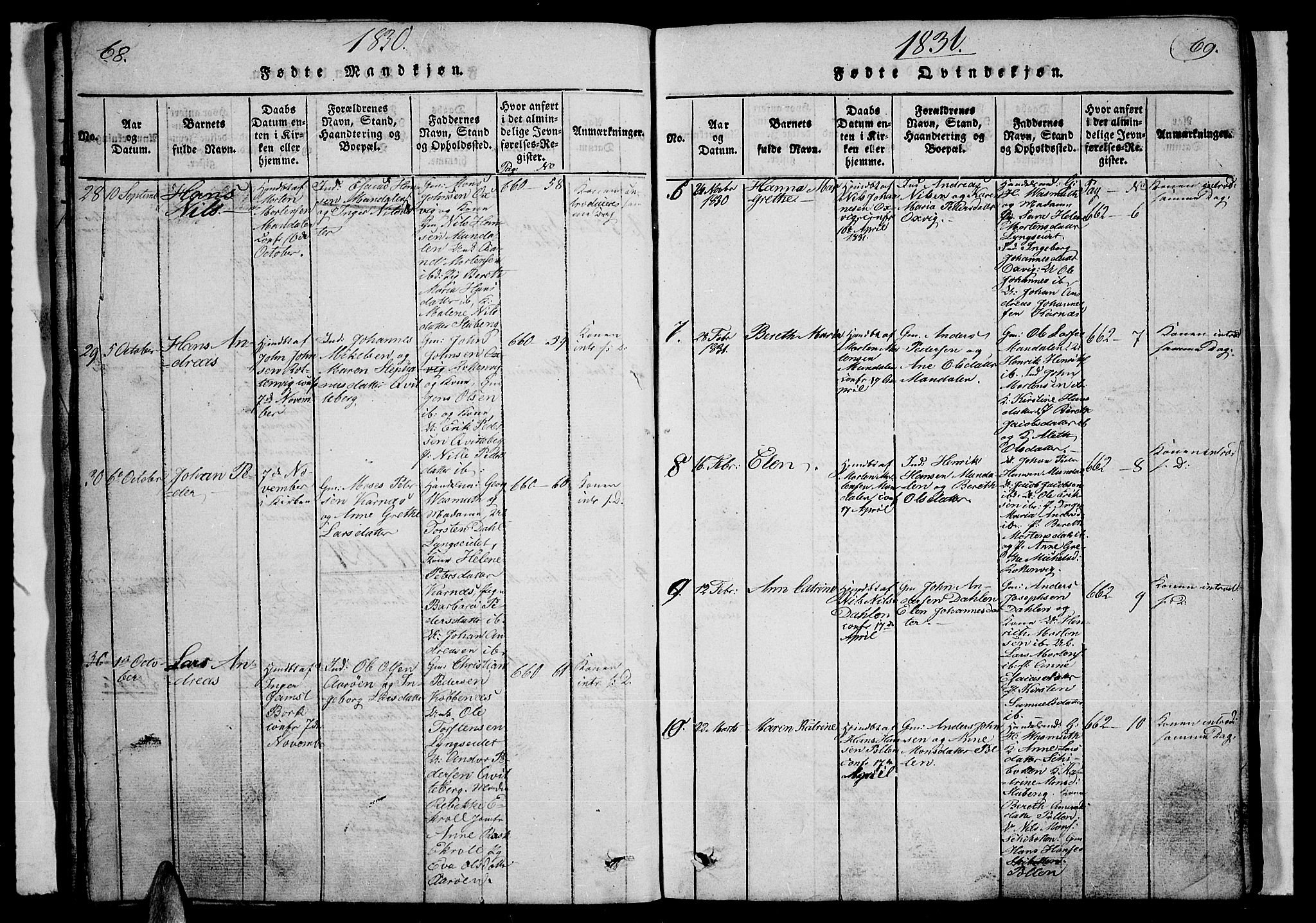 Lyngen sokneprestembete, AV/SATØ-S-1289/H/He/Heb/L0001klokker: Klokkerbok nr. 1, 1826-1838, s. 68-69