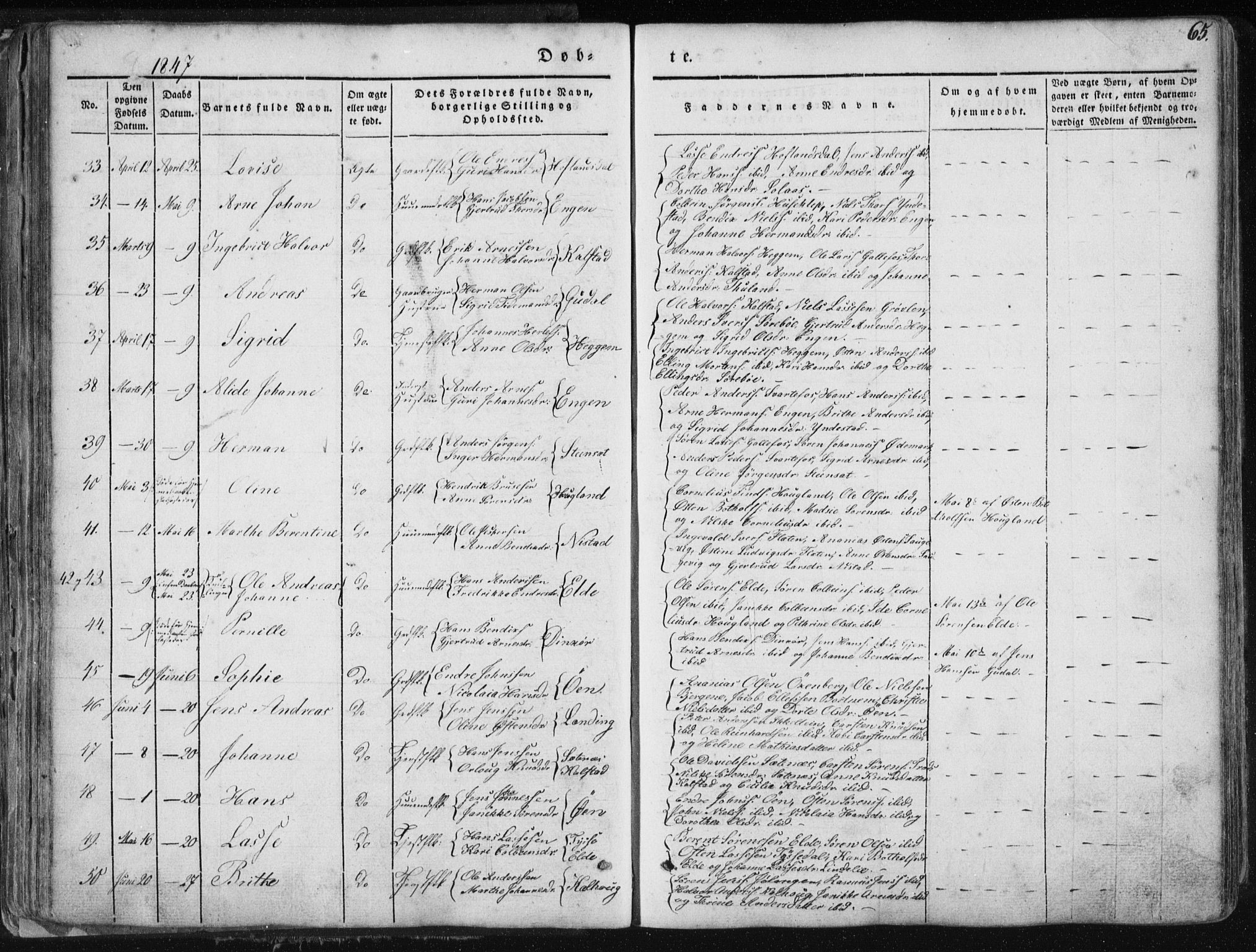 Fjaler sokneprestembete, AV/SAB-A-79801/H/Haa/Haaa/L0006: Ministerialbok nr. A 6, 1835-1884, s. 65
