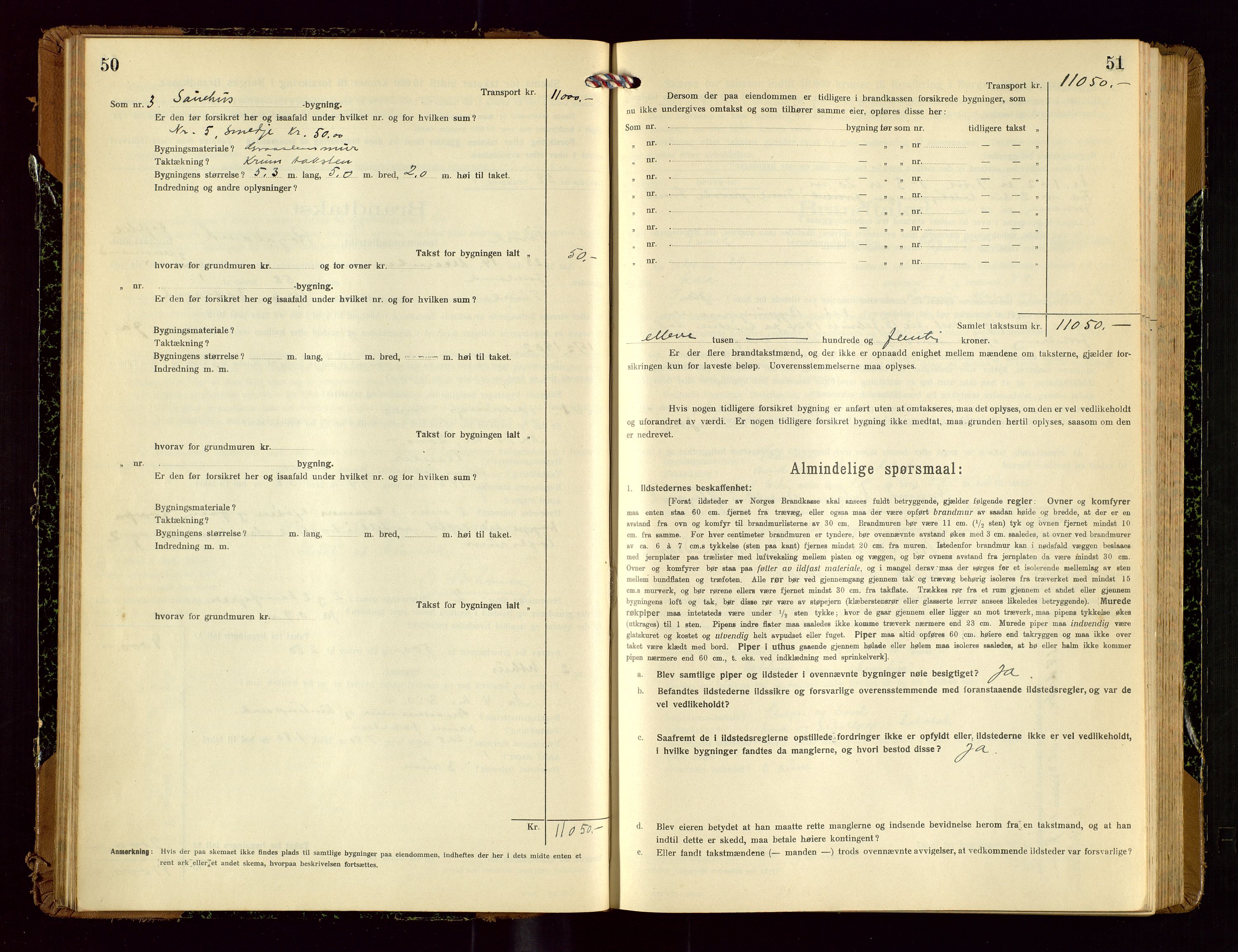 Time lensmannskontor, AV/SAST-A-100420/Gob/L0002: Branntakstprotokoll, 1919-1952, s. 50-51
