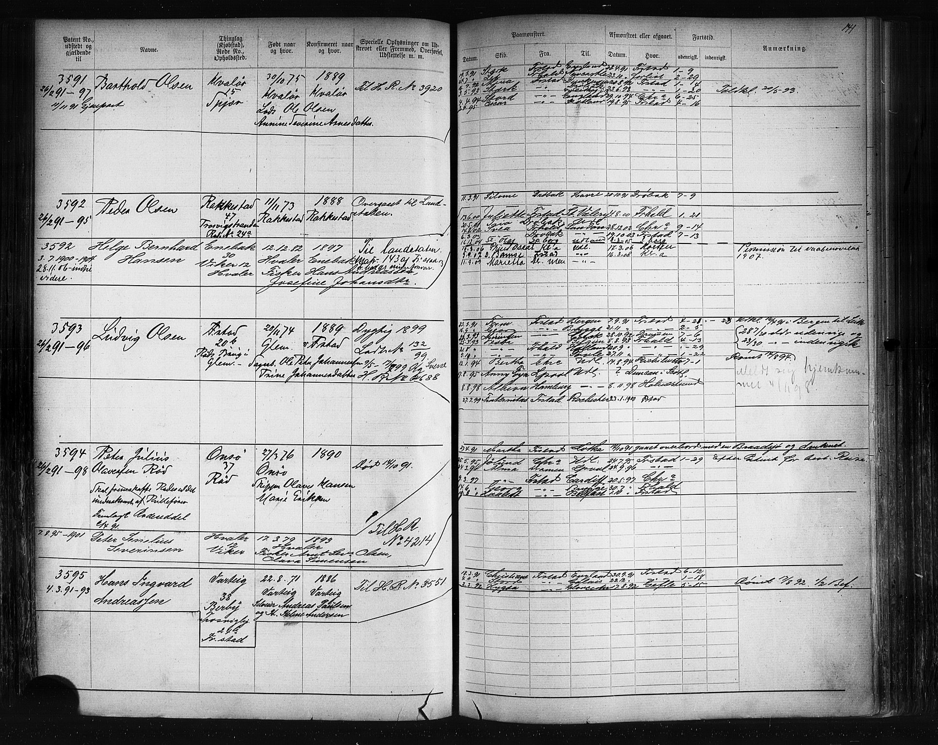 Fredrikstad mønstringskontor, SAO/A-10569b/F/Fc/Fca/L0006: Annotasjonsrulle, 1889-1903, s. 144