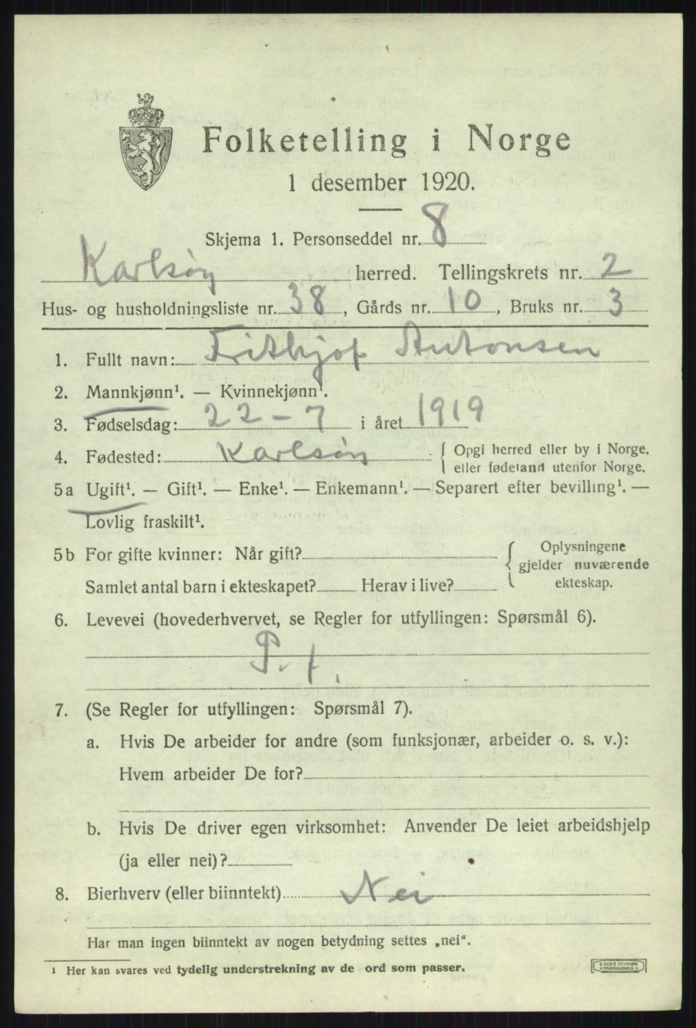 SATØ, Folketelling 1920 for 1936 Karlsøy herred, 1920, s. 1705