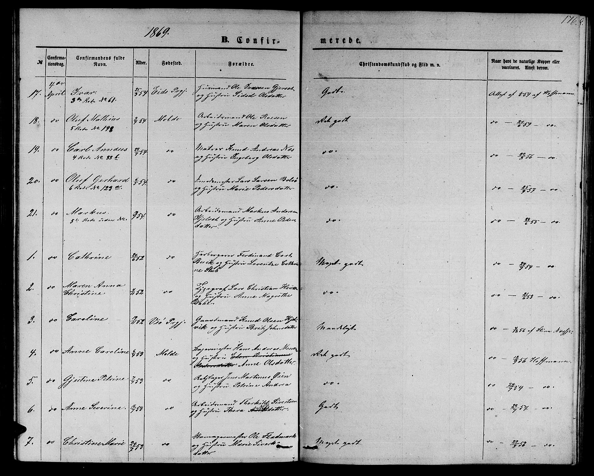 Ministerialprotokoller, klokkerbøker og fødselsregistre - Møre og Romsdal, AV/SAT-A-1454/558/L0701: Klokkerbok nr. 558C02, 1862-1879, s. 176