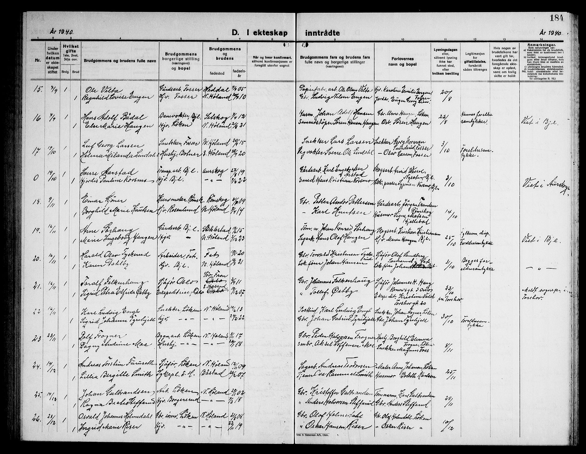 Høland prestekontor Kirkebøker, AV/SAO-A-10346a/G/Ga/L0009: Klokkerbok nr. I 9, 1930-1951, s. 184