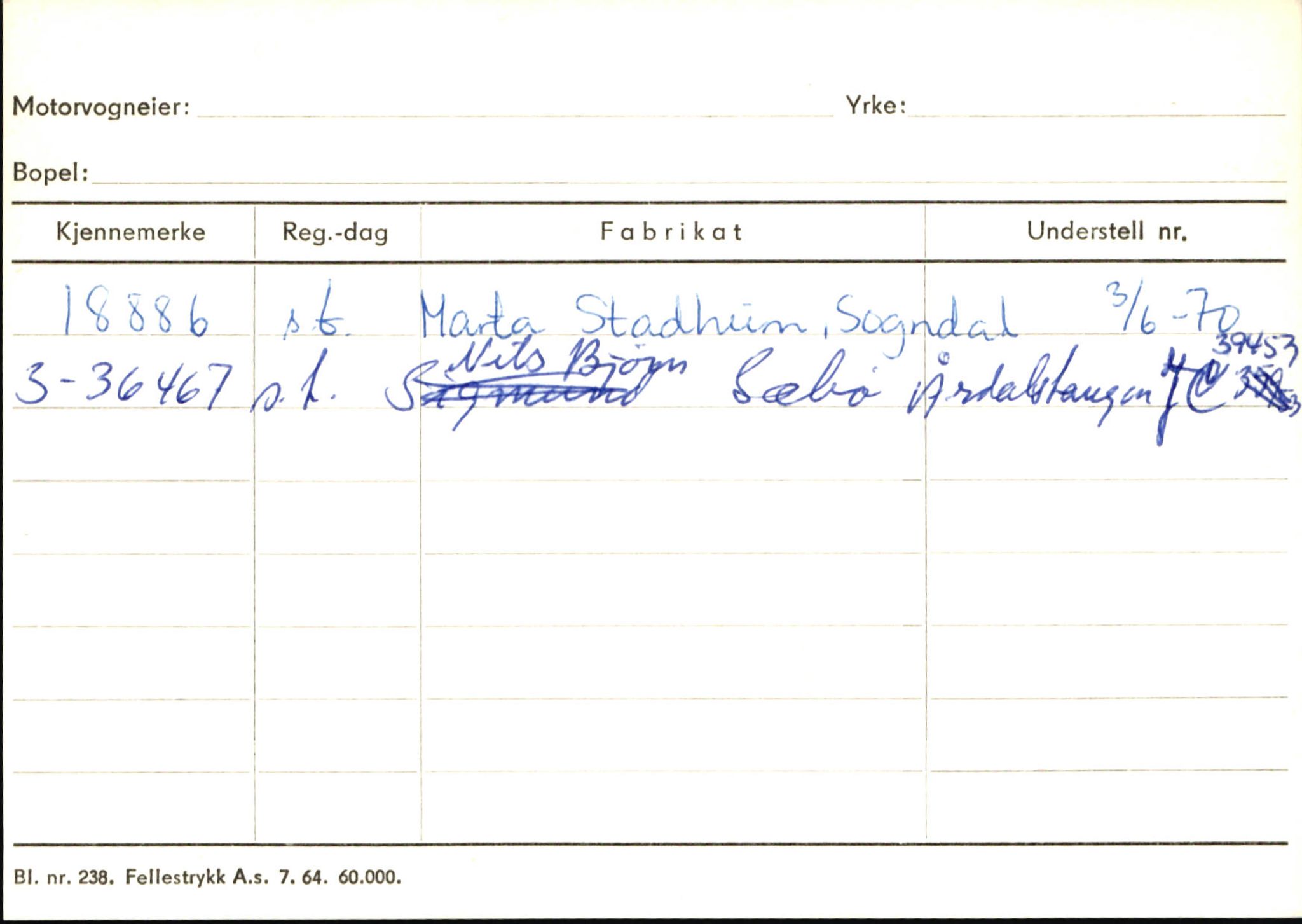 Statens vegvesen, Sogn og Fjordane vegkontor, SAB/A-5301/4/F/L0146: Registerkort Årdal R-Å samt diverse kort, 1945-1975, s. 1133