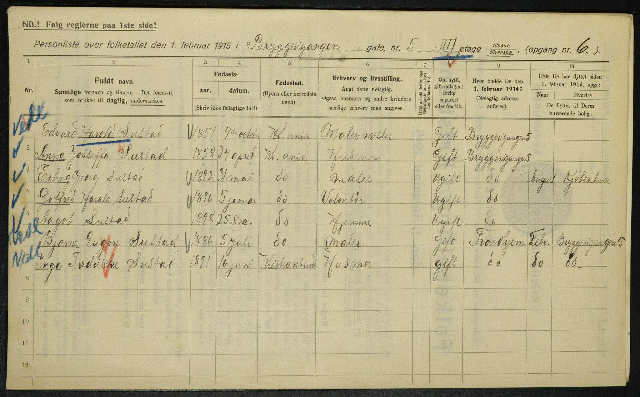 OBA, Kommunal folketelling 1.2.1915 for Kristiania, 1915, s. 10173