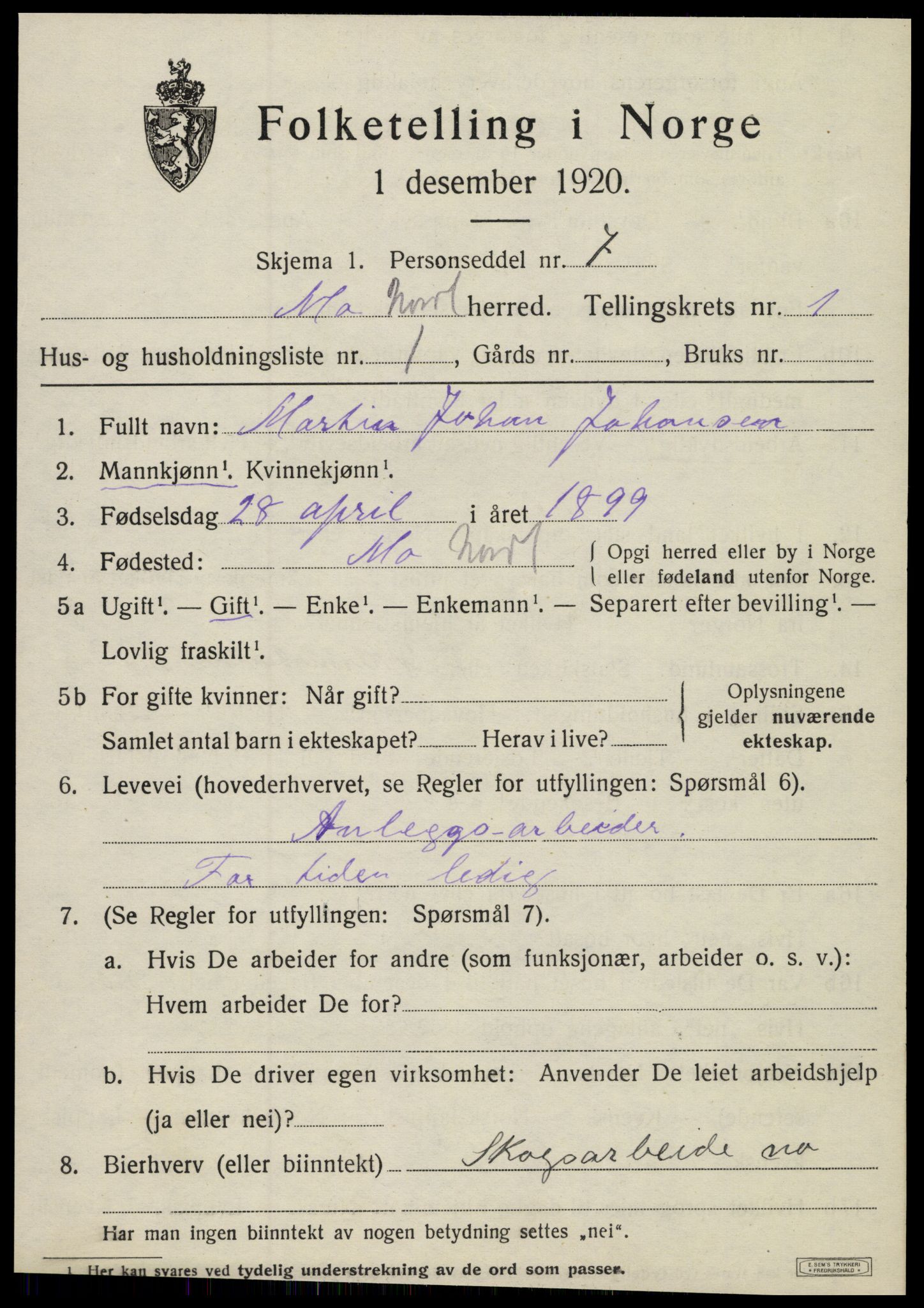 SAT, Folketelling 1920 for 1833 Mo herred, 1920, s. 1923