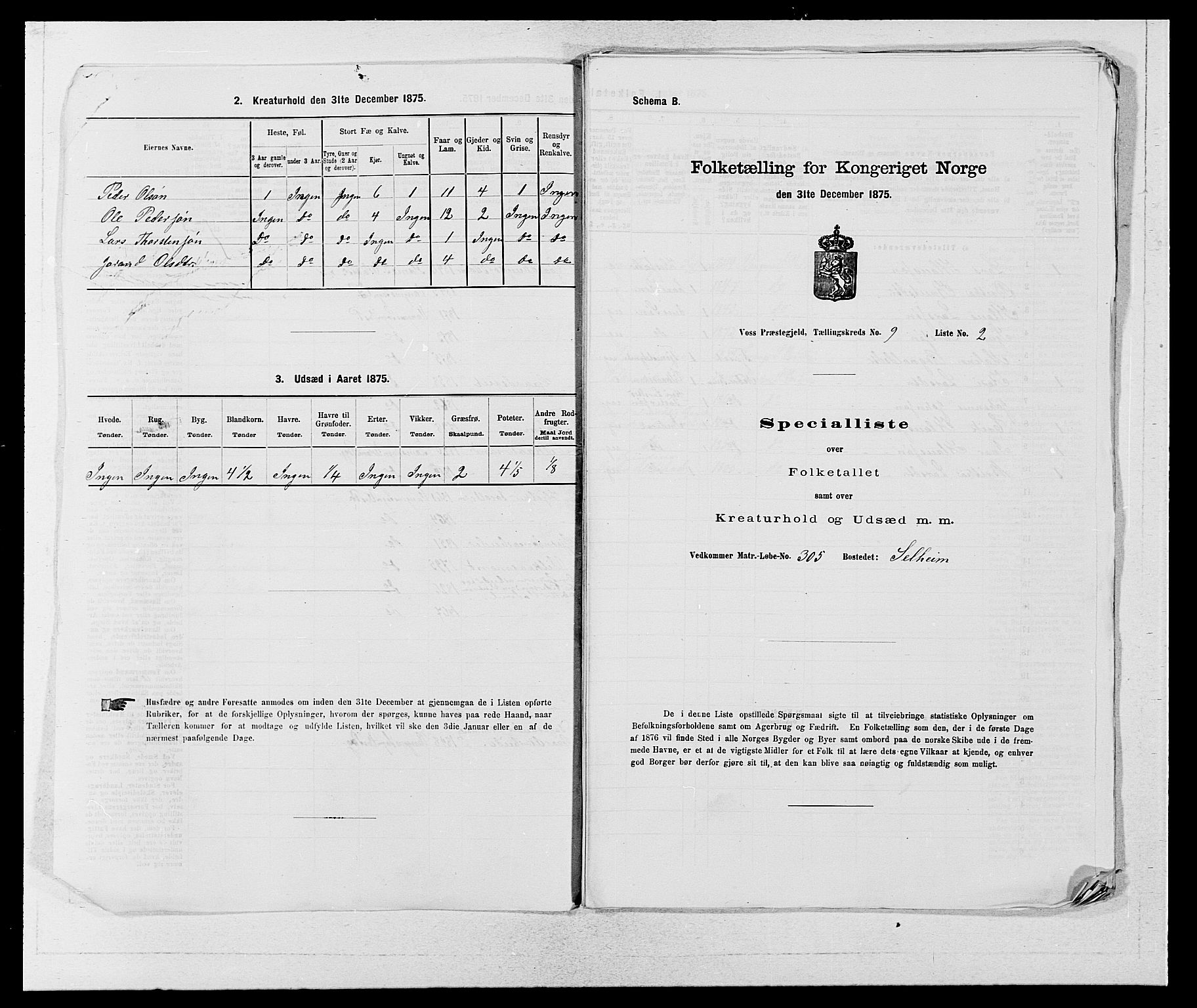 SAB, Folketelling 1875 for 1235P Voss prestegjeld, 1875, s. 1049