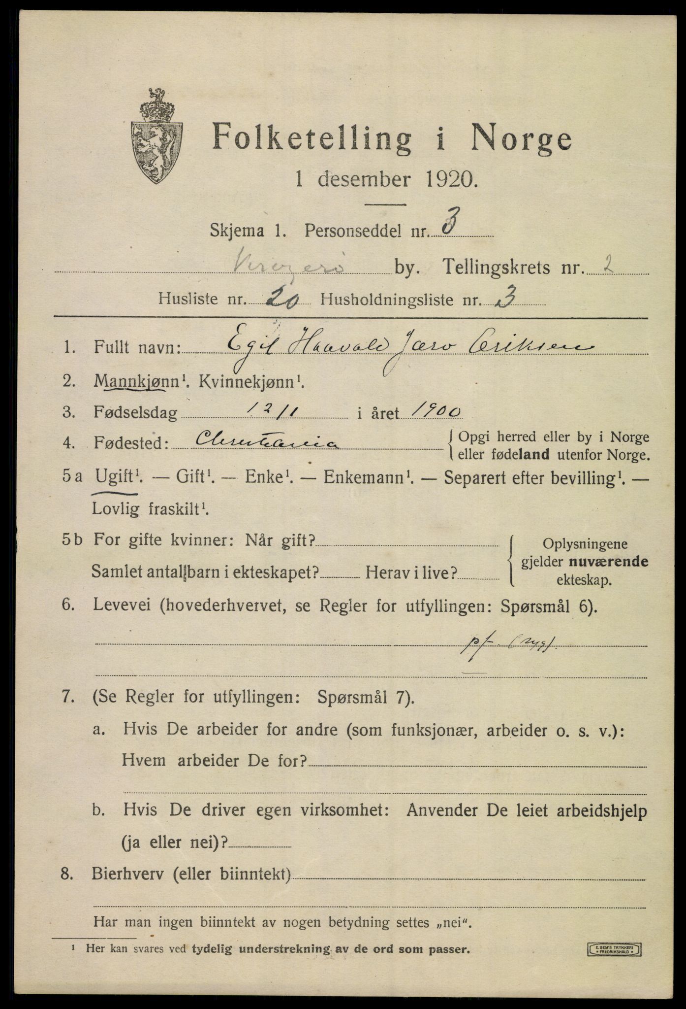 SAKO, Folketelling 1920 for 0801 Kragerø kjøpstad, 1920, s. 5611