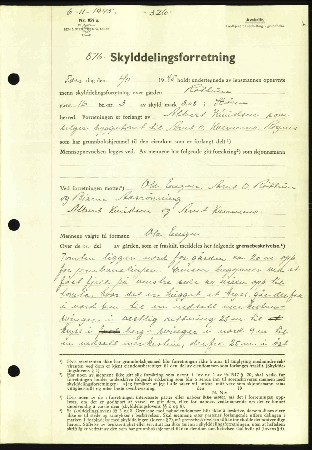 Gauldal sorenskriveri, SAT/A-0014/1/2/2C: Pantebok nr. A1a, 1945-1945, Dagboknr: 876/1945