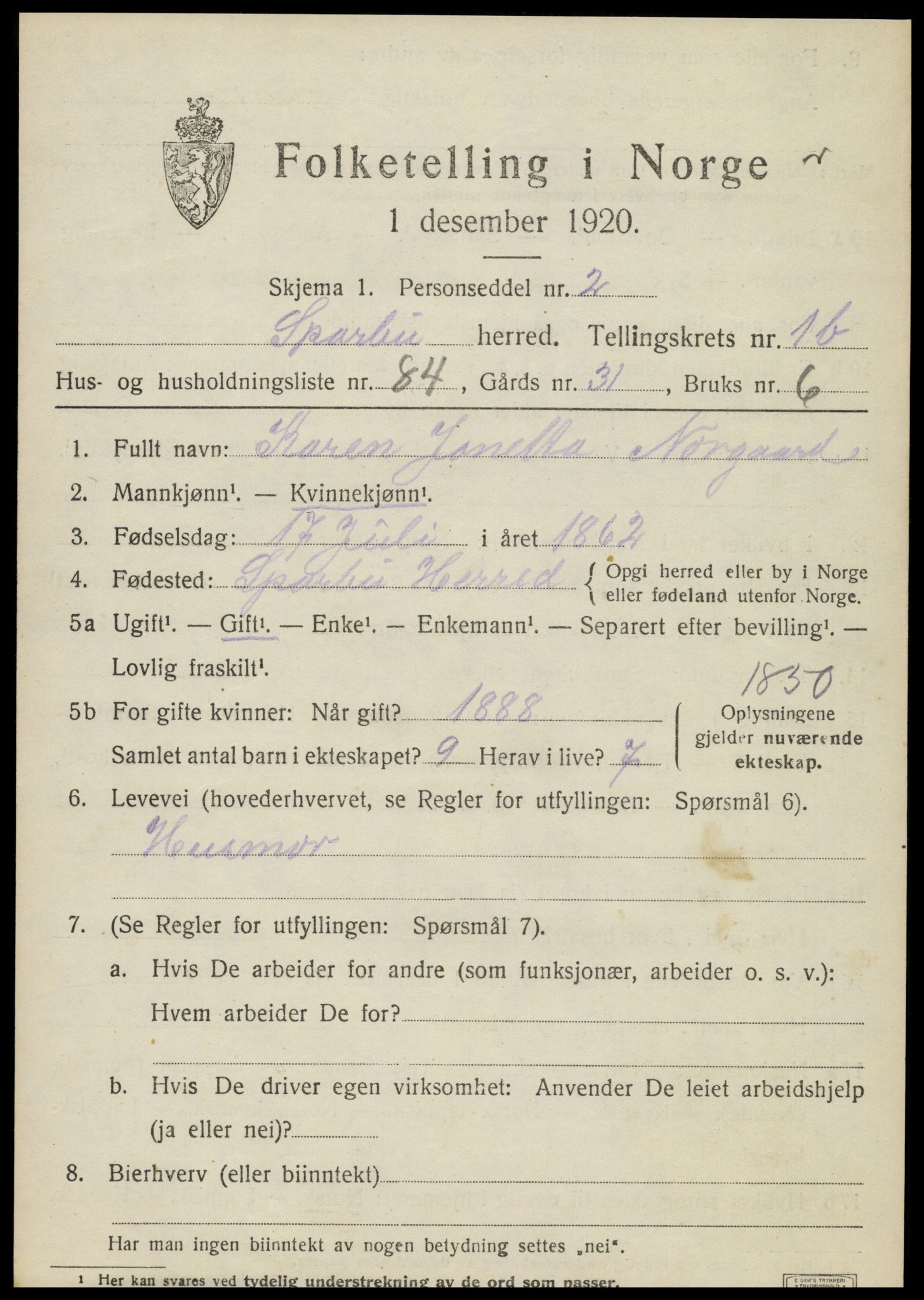SAT, Folketelling 1920 for 1731 Sparbu herred, 1920, s. 3173
