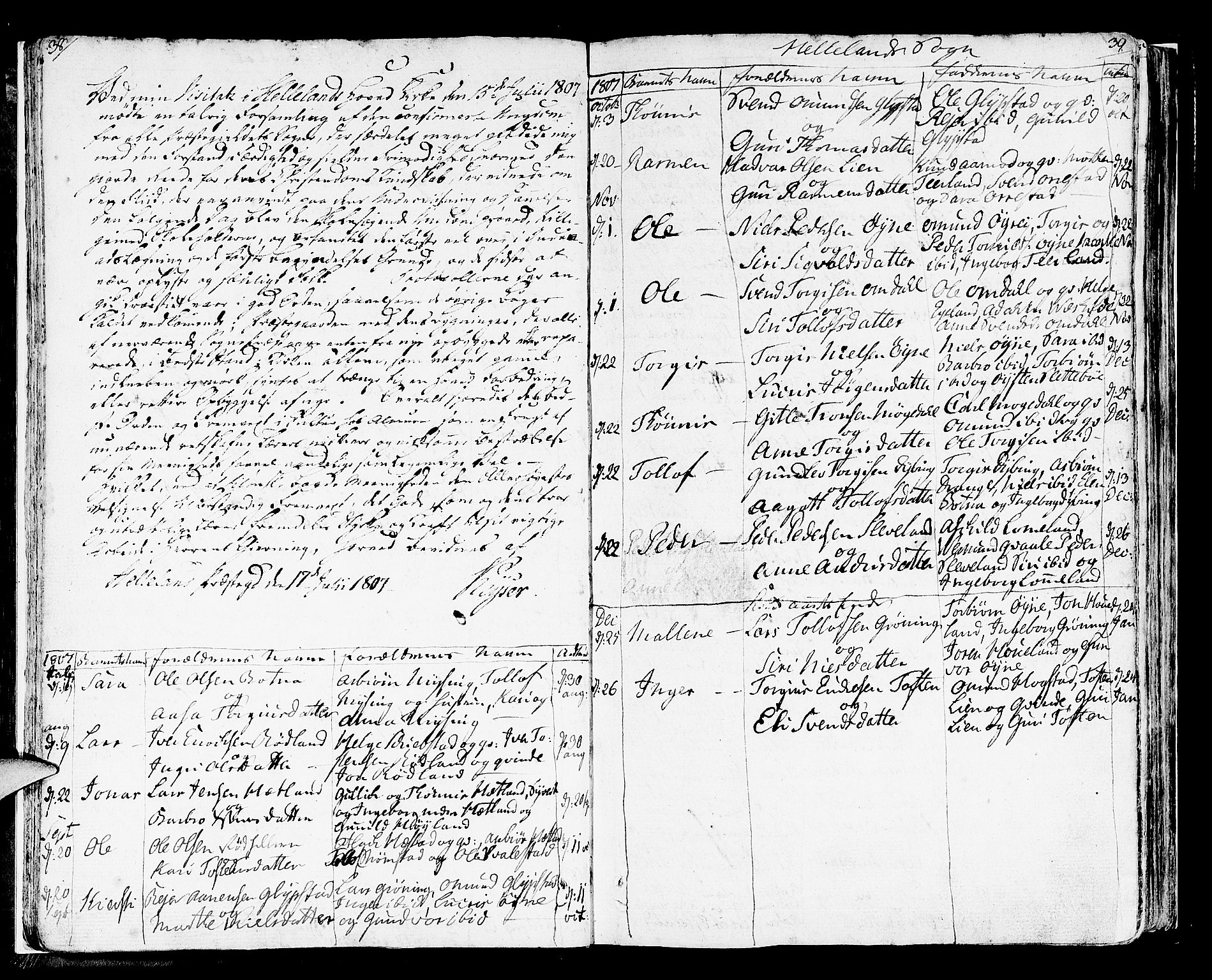 Helleland sokneprestkontor, SAST/A-101810: Ministerialbok nr. A 3 /1, 1791-1817, s. 38-39