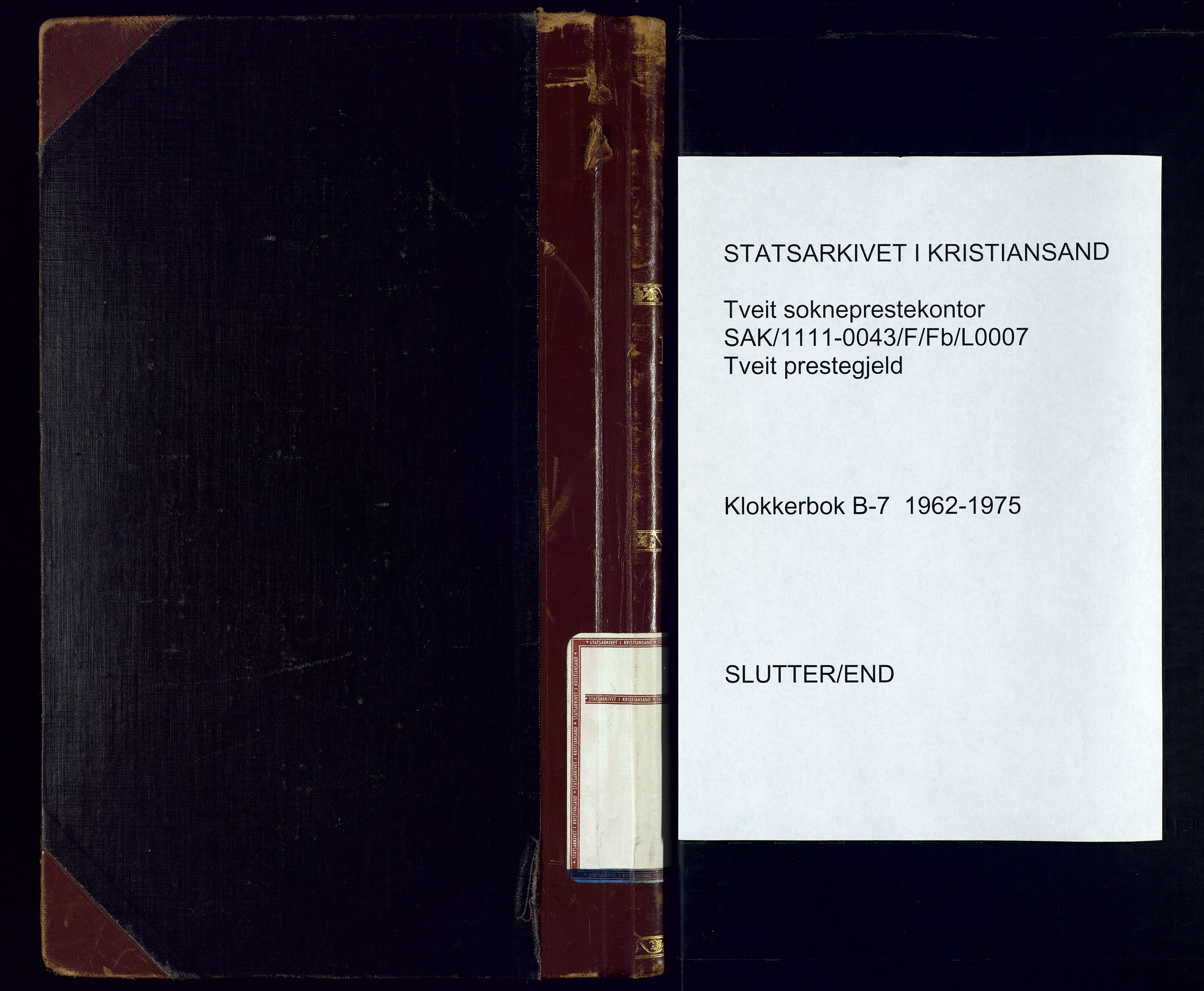 Tveit sokneprestkontor, SAK/1111-0043/F/Fb/L0007: Klokkerbok nr. B-7, 1962-1975
