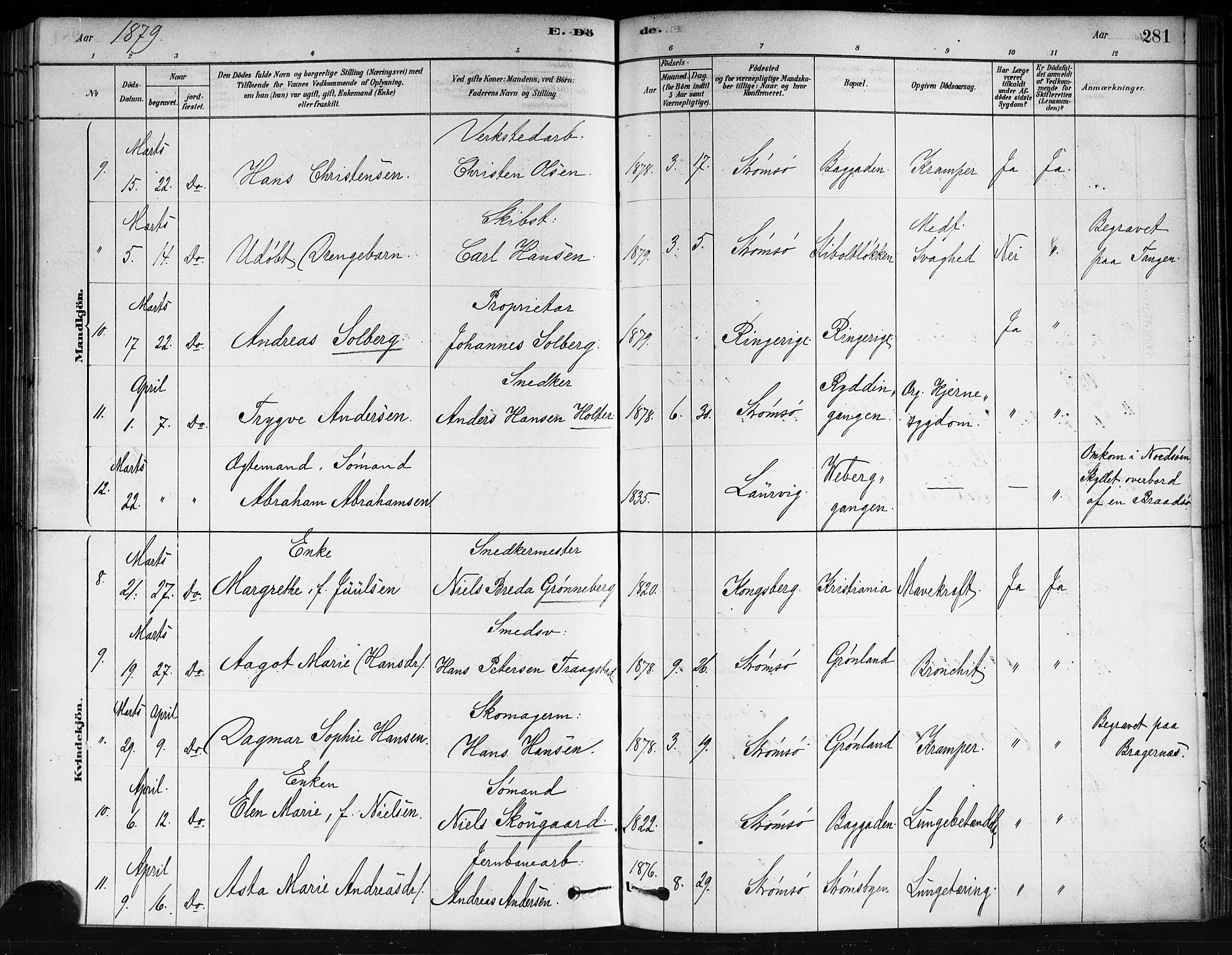 Strømsø kirkebøker, AV/SAKO-A-246/F/Fa/L0021: Ministerialbok nr. I 21, 1878-1885, s. 281