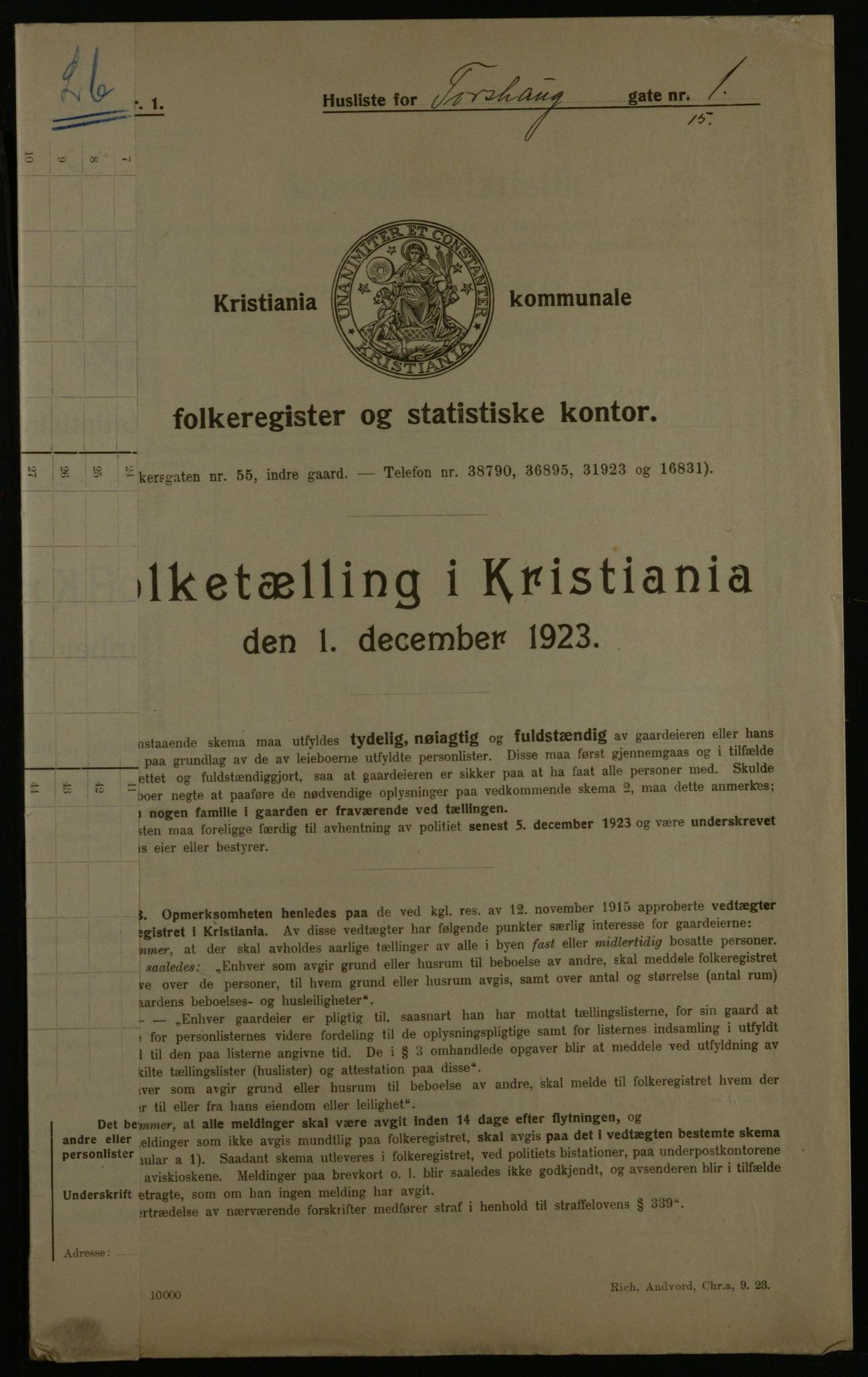 OBA, Kommunal folketelling 1.12.1923 for Kristiania, 1923, s. 126164