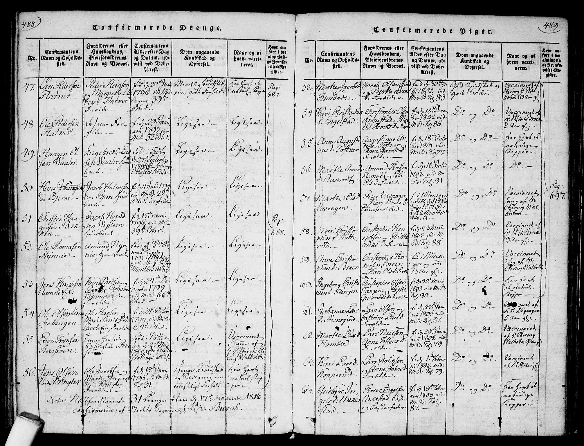Nannestad prestekontor Kirkebøker, AV/SAO-A-10414a/F/Fa/L0009: Ministerialbok nr. I 9, 1815-1840, s. 488-489