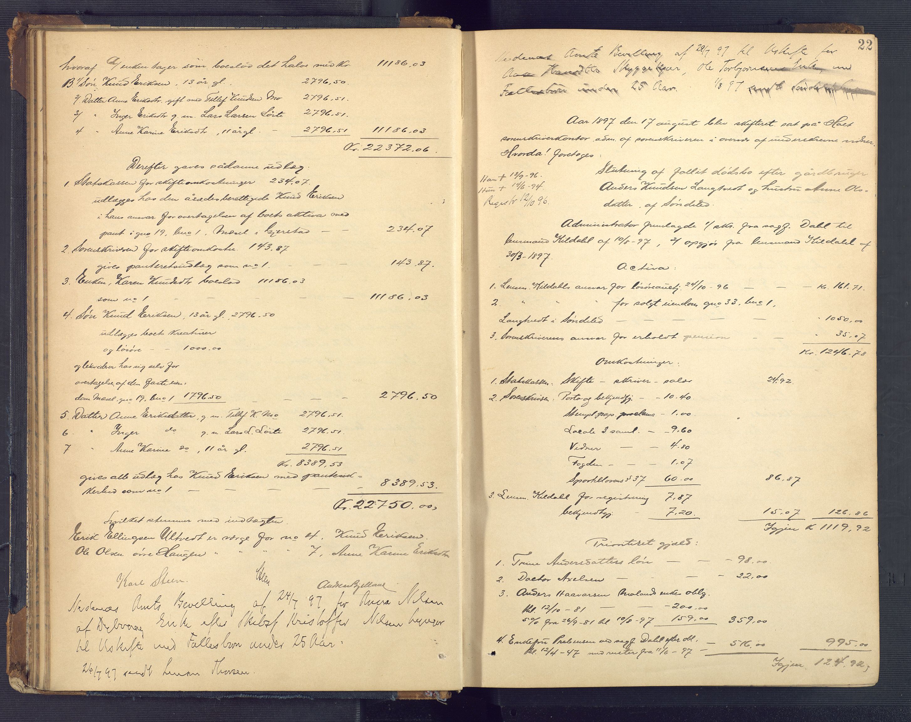 Holt sorenskriveri, AV/SAK-1221-0002/H/Hc/L0036: Skifteutlodningsprotokoll nr. 11, 1896-1911, s. 21b-22a
