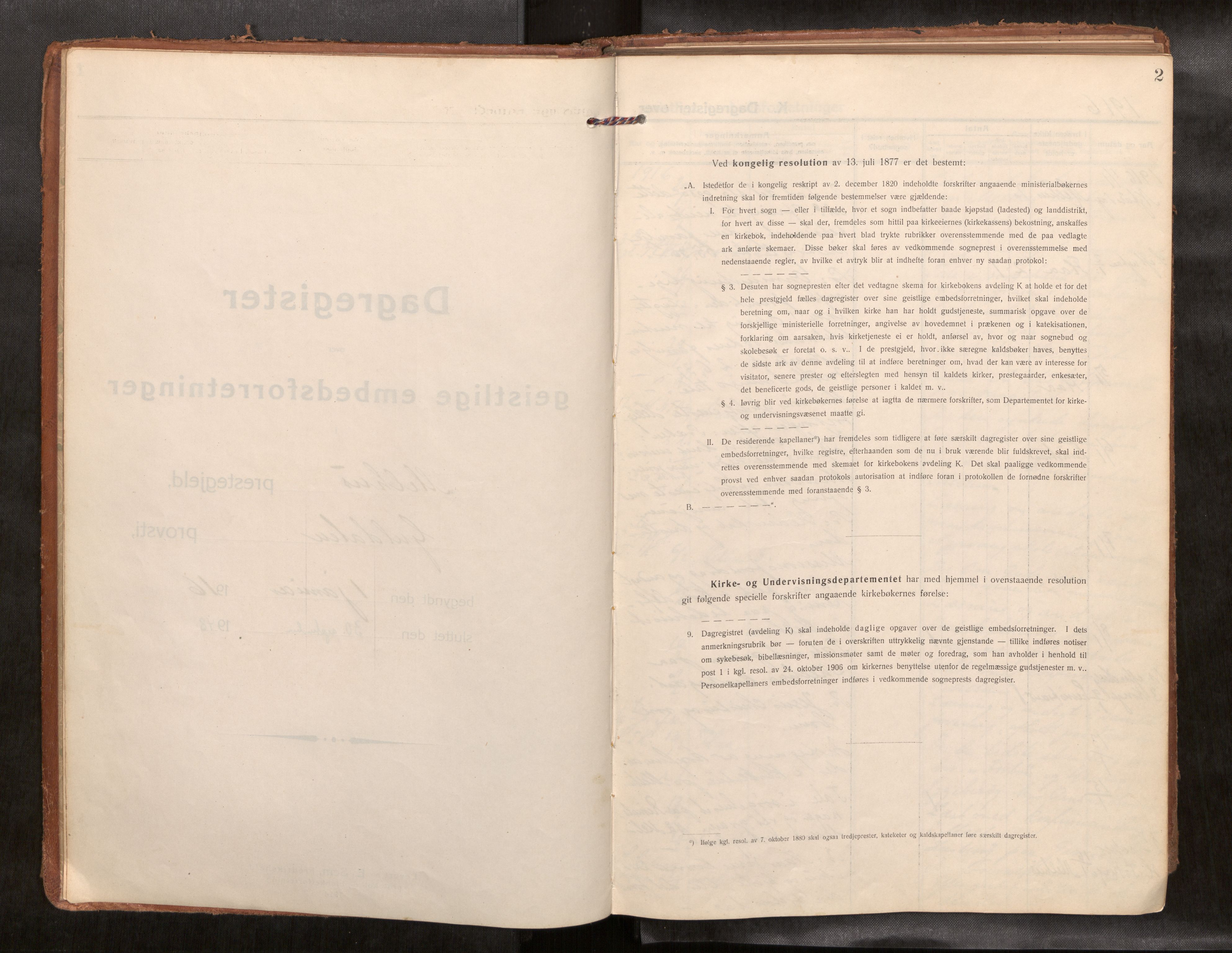 Ministerialprotokoller, klokkerbøker og fødselsregistre - Sør-Trøndelag, AV/SAT-A-1456/691/L1089b: Dagsregister nr. 691B05, 1916-1948, s. 2