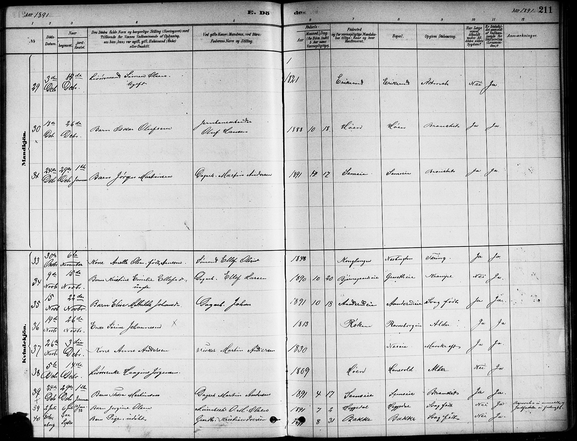 Asker prestekontor Kirkebøker, SAO/A-10256a/F/Fa/L0013: Ministerialbok nr. I 13, 1879-1896, s. 211
