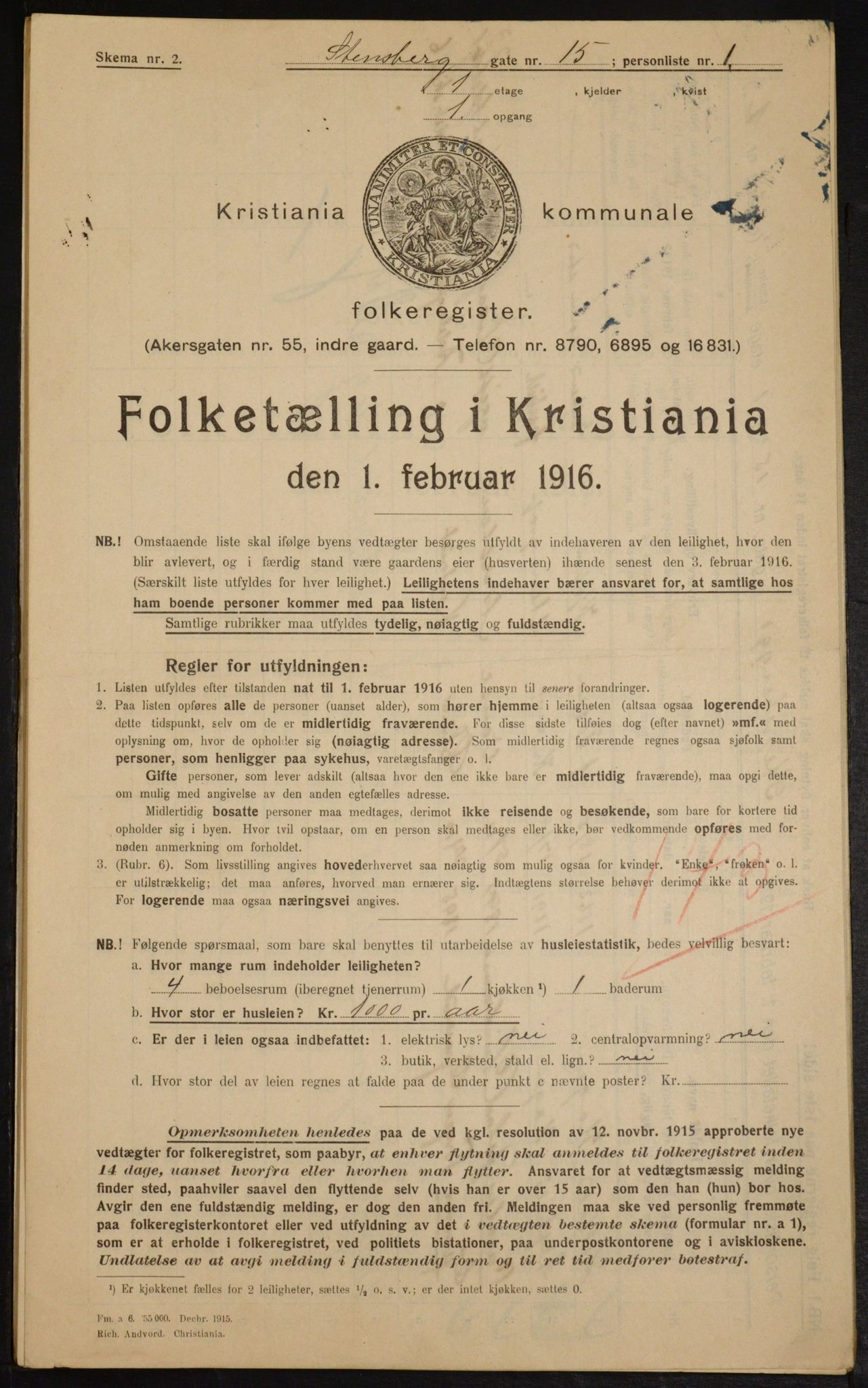 OBA, Kommunal folketelling 1.2.1916 for Kristiania, 1916, s. 104200