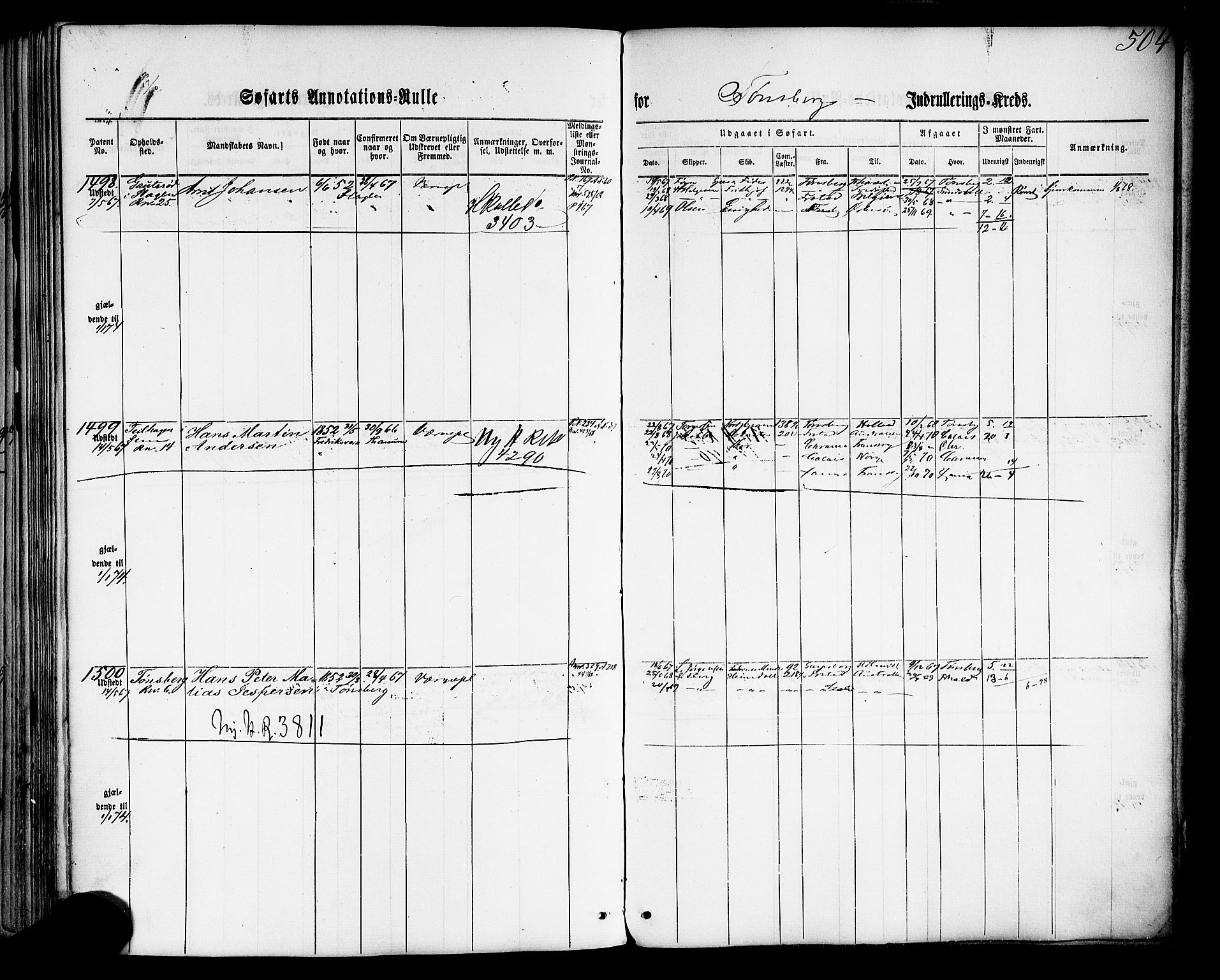 Tønsberg innrulleringskontor, AV/SAKO-A-786/F/Fb/L0001: Annotasjonsrulle Patent nr. 1-1724, 1860-1868, s. 524