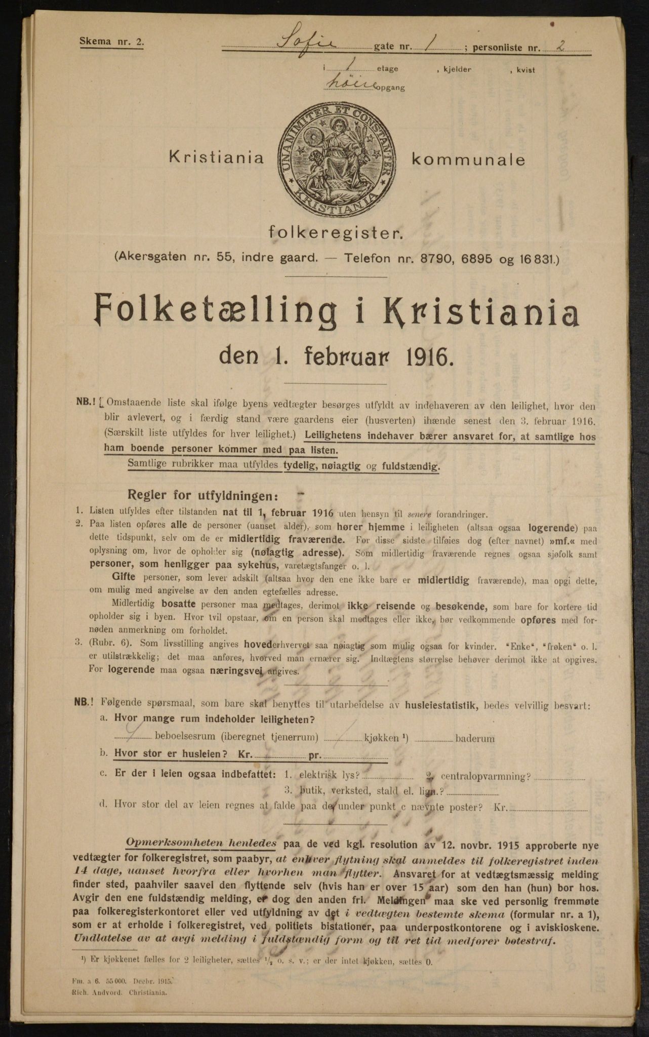 OBA, Kommunal folketelling 1.2.1916 for Kristiania, 1916, s. 101164