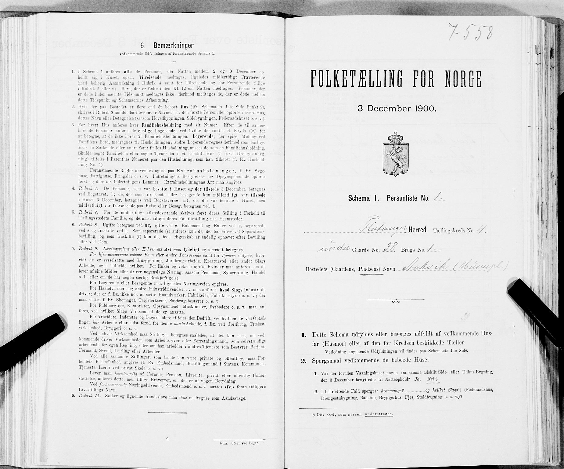 SAT, Folketelling 1900 for 1749 Flatanger herred, 1900, s. 582