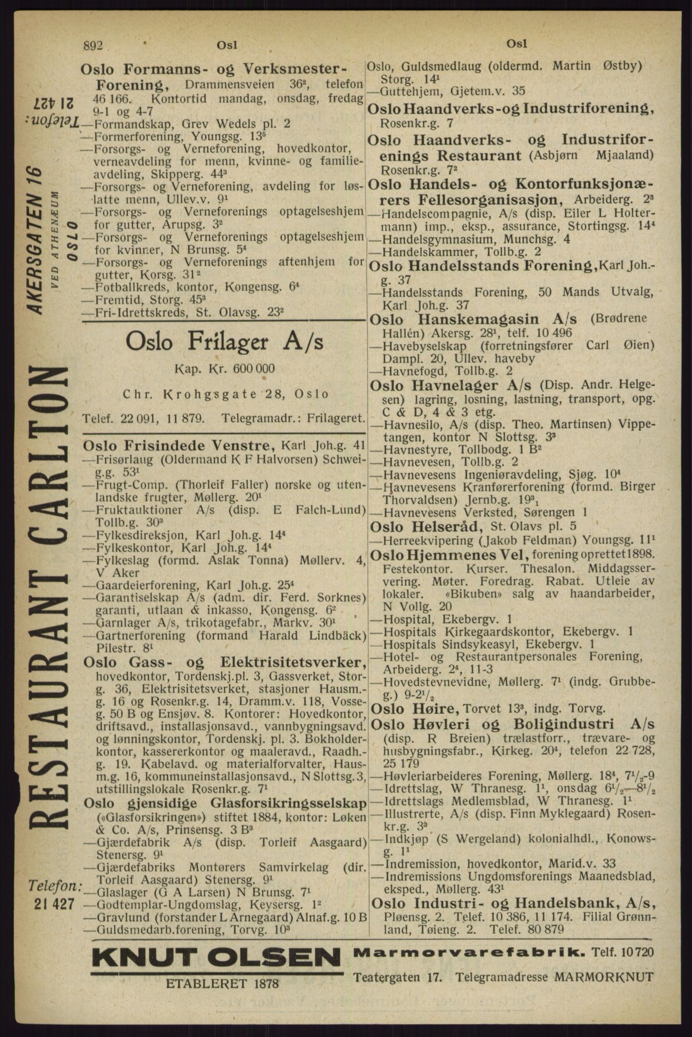 Kristiania/Oslo adressebok, PUBL/-, 1927, s. 892