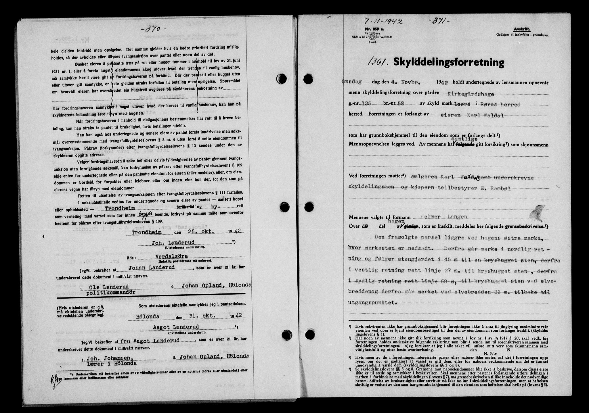 Gauldal sorenskriveri, SAT/A-0014/1/2/2C/L0055: Pantebok nr. 60, 1942-1942, Dagboknr: 1361/1942