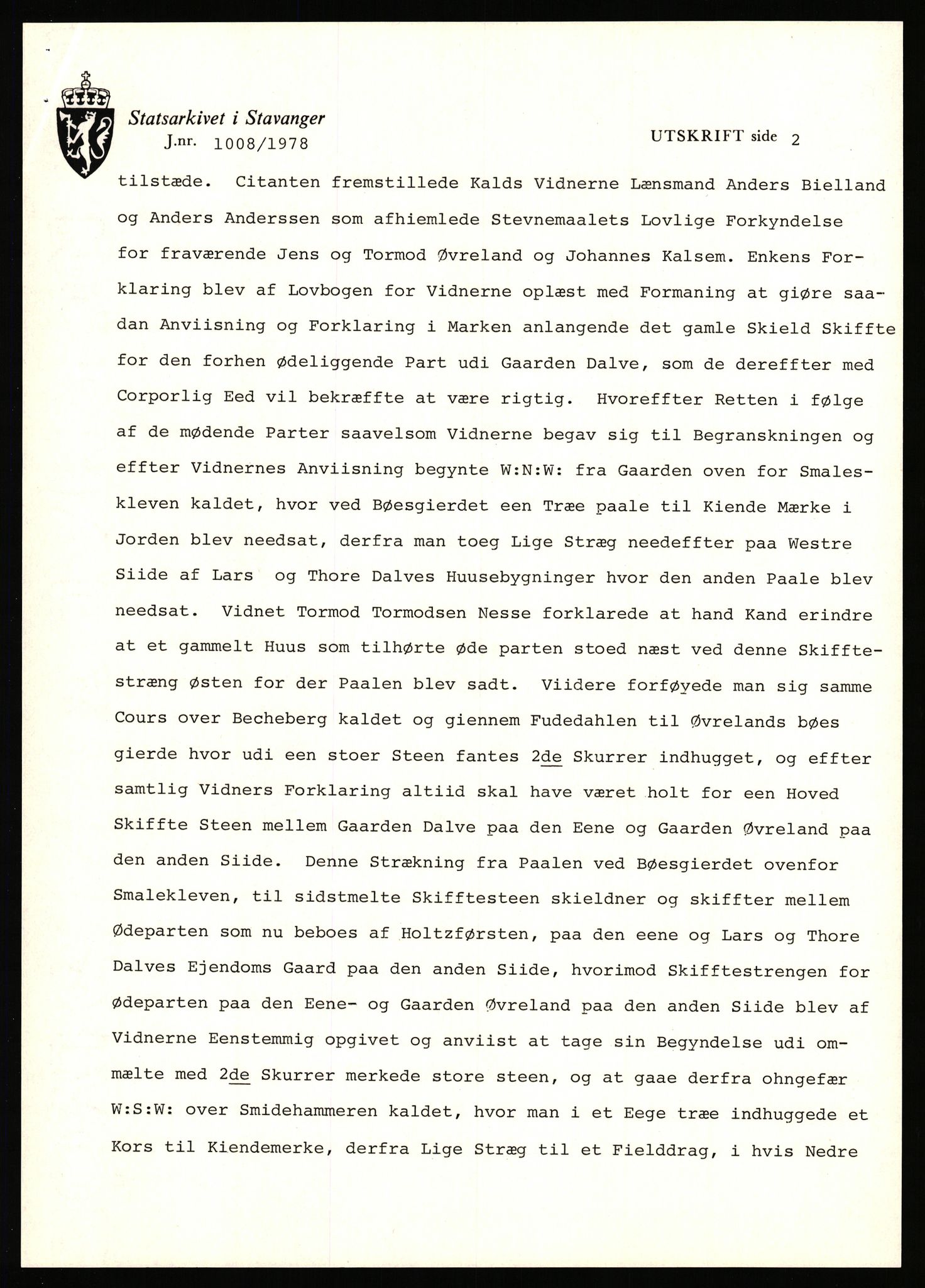 Statsarkivet i Stavanger, AV/SAST-A-101971/03/Y/Yj/L0014: Avskrifter sortert etter gårdsnanv: Dalve - Dyrland, 1750-1930, s. 26
