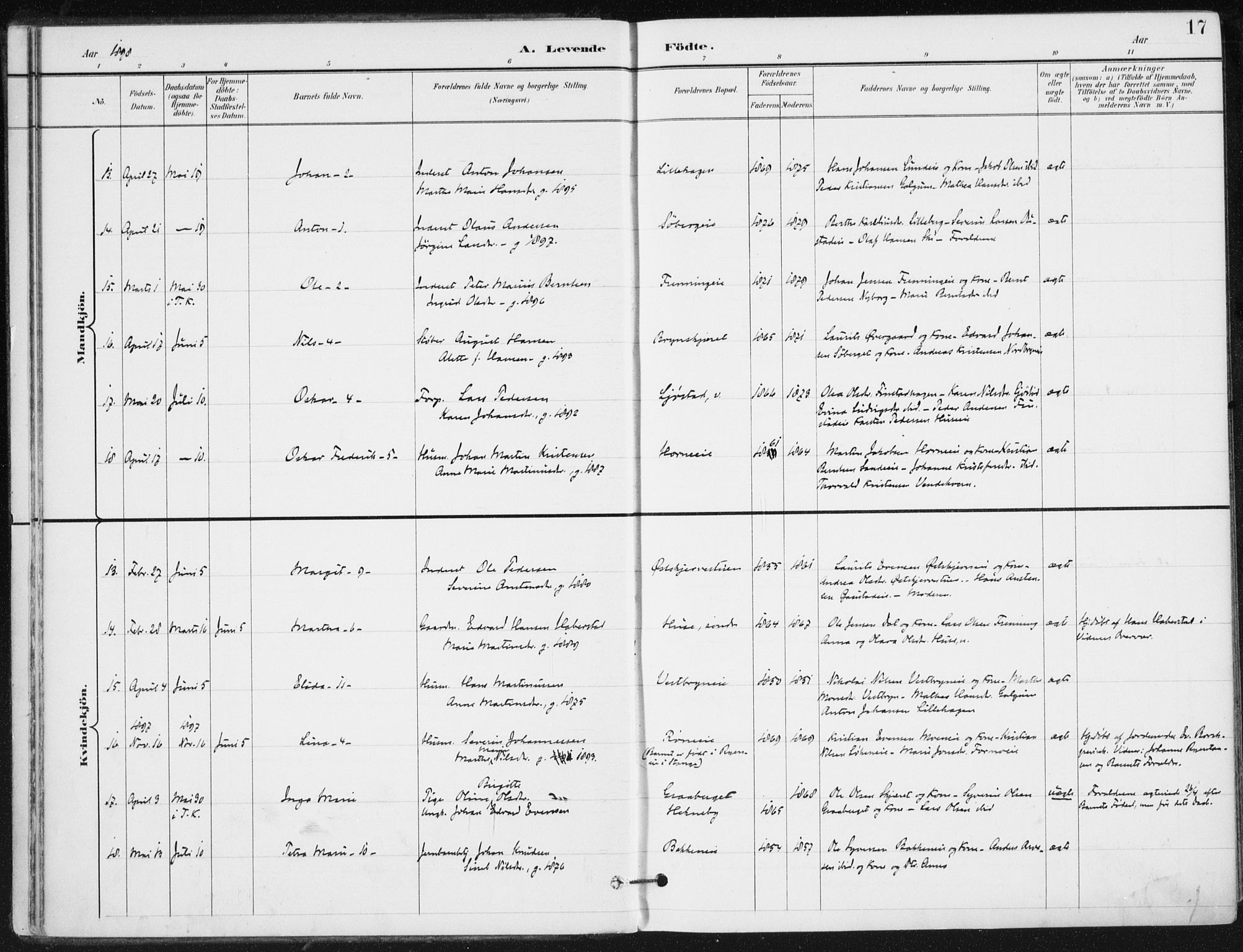 Romedal prestekontor, SAH/PREST-004/K/L0011: Ministerialbok nr. 11, 1896-1912, s. 17