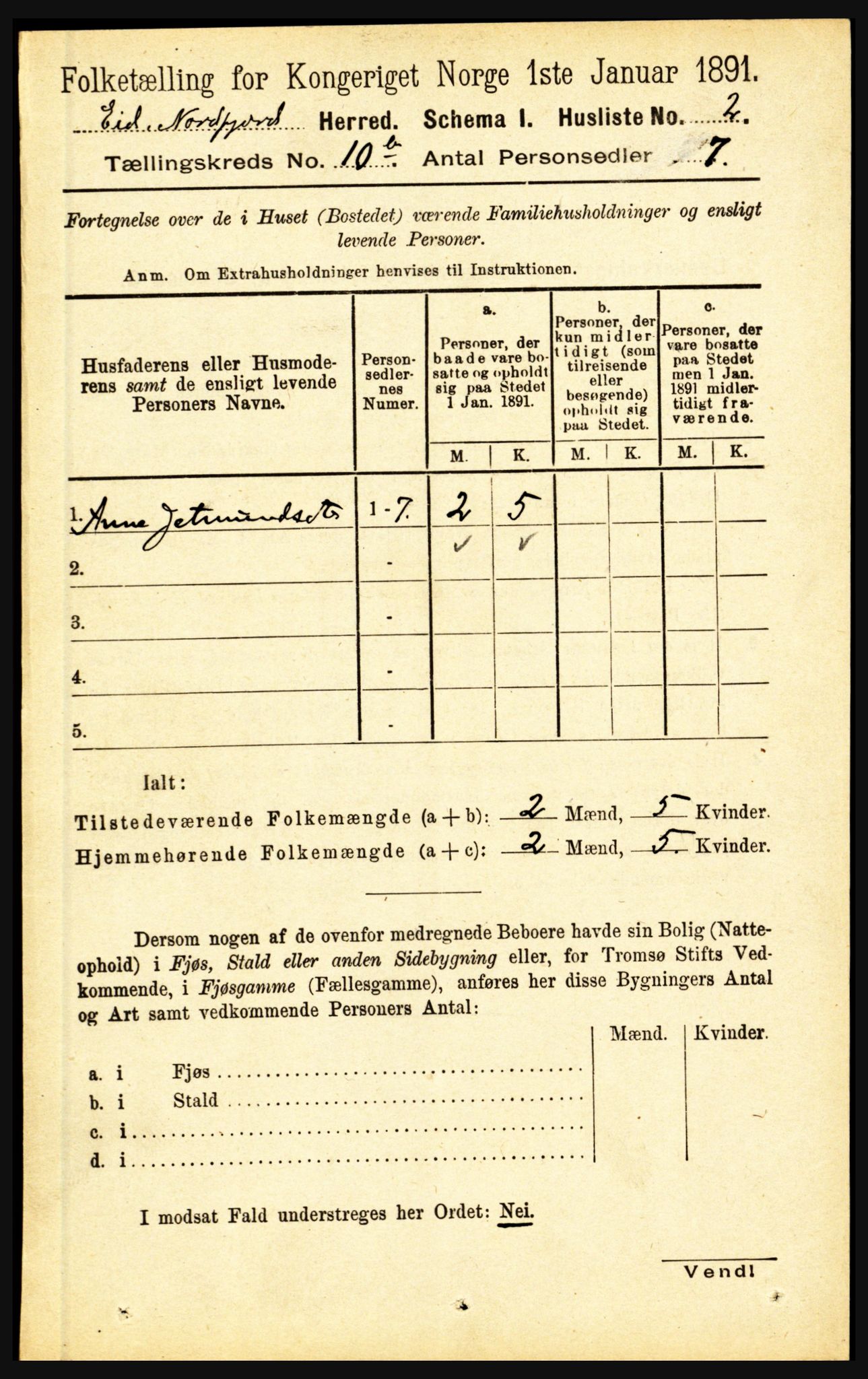 RA, Folketelling 1891 for 1443 Eid herred, 1891, s. 3298