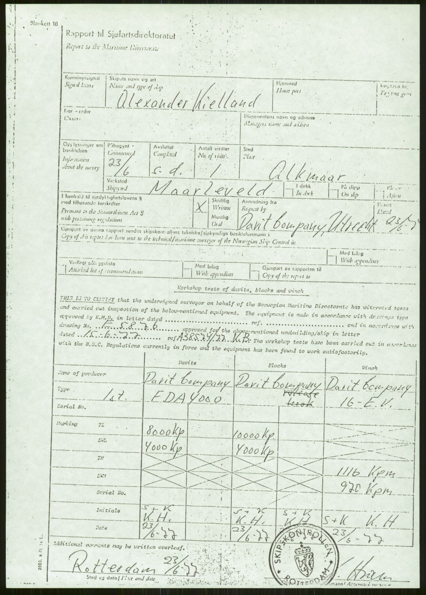 Justisdepartementet, Granskningskommisjonen ved Alexander Kielland-ulykken 27.3.1980, AV/RA-S-1165/D/L0006: A Alexander L. Kielland (Doku.liste + A3-A6, A11-A13, A18-A20-A21, A23, A31 av 31)/Dykkerjournaler, 1980-1981, s. 19
