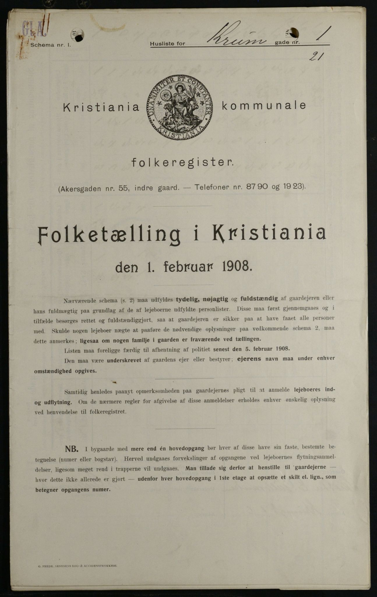 OBA, Kommunal folketelling 1.2.1908 for Kristiania kjøpstad, 1908, s. 49053