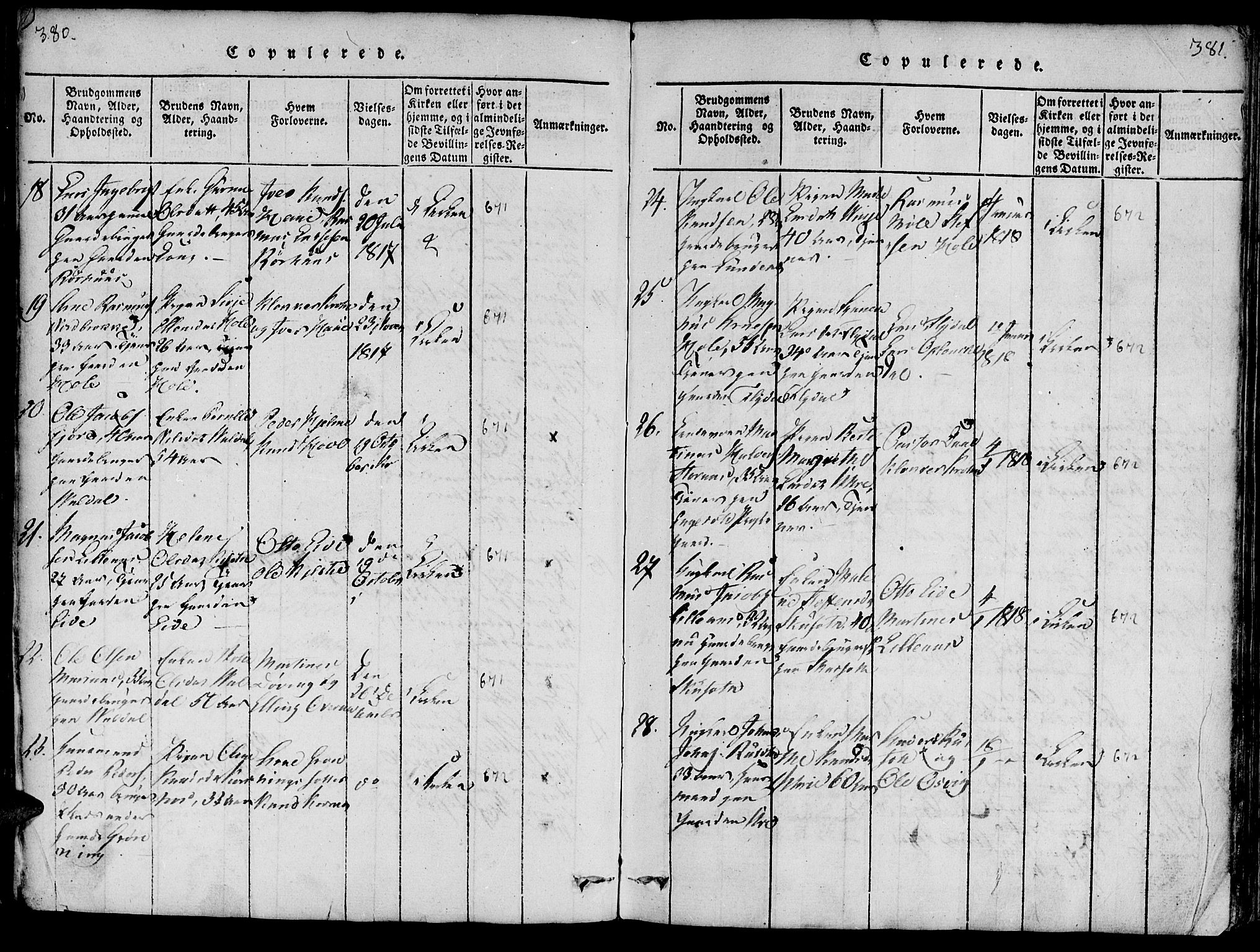 Ministerialprotokoller, klokkerbøker og fødselsregistre - Møre og Romsdal, SAT/A-1454/519/L0260: Klokkerbok nr. 519C01, 1817-1829, s. 380-381