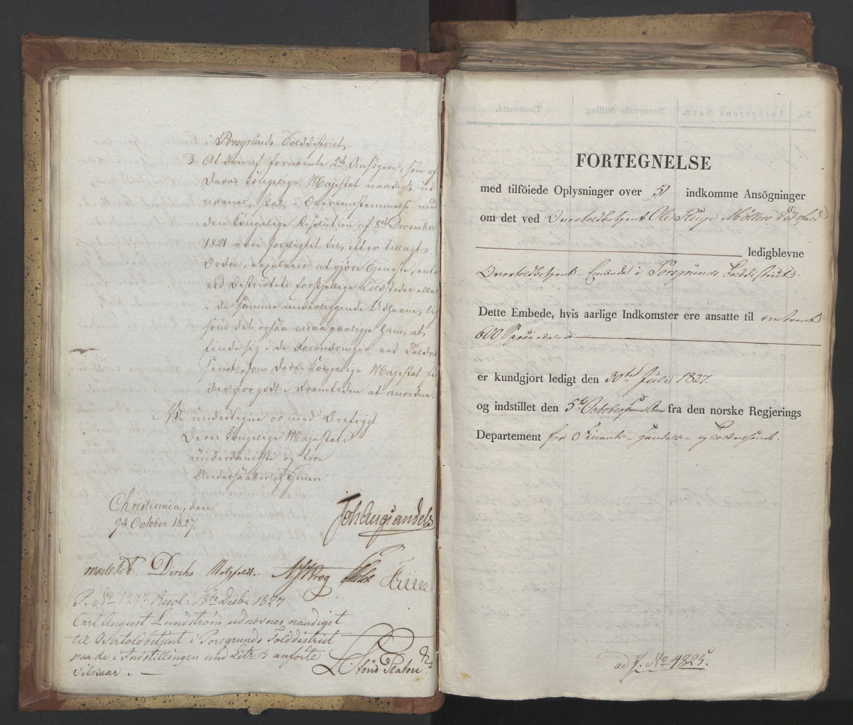 Statsrådsavdelingen i Stockholm, AV/RA-S-1003/D/Da/L0053: Regjeringsinnstillinger nr. 4800-5017, 1827, s. 74