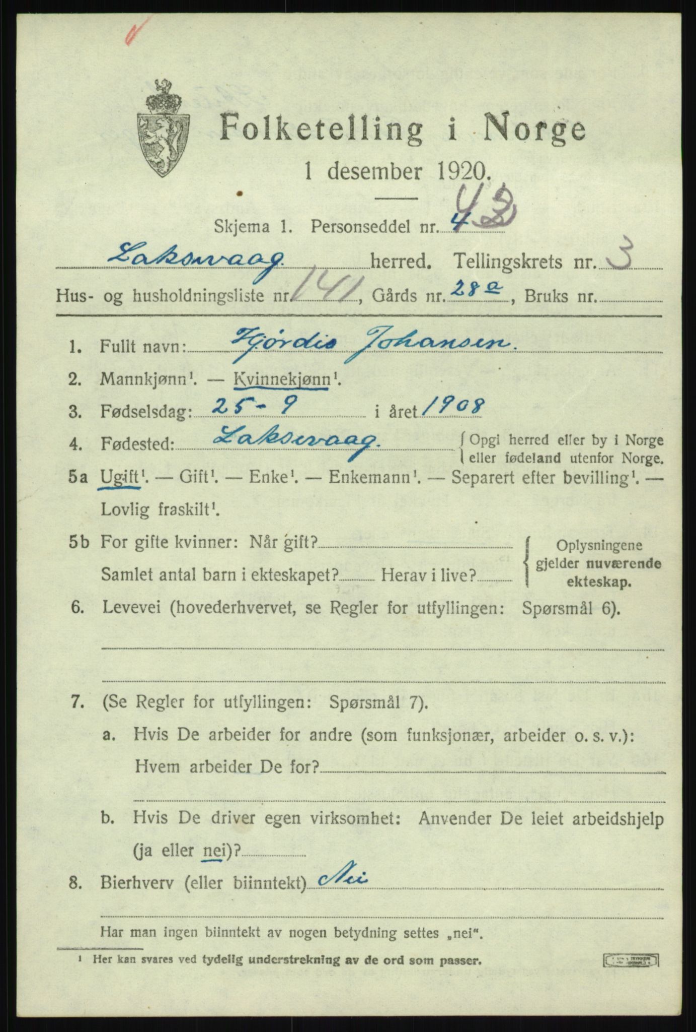 SAB, Folketelling 1920 for 1248 Laksevåg herred, 1920, s. 12504