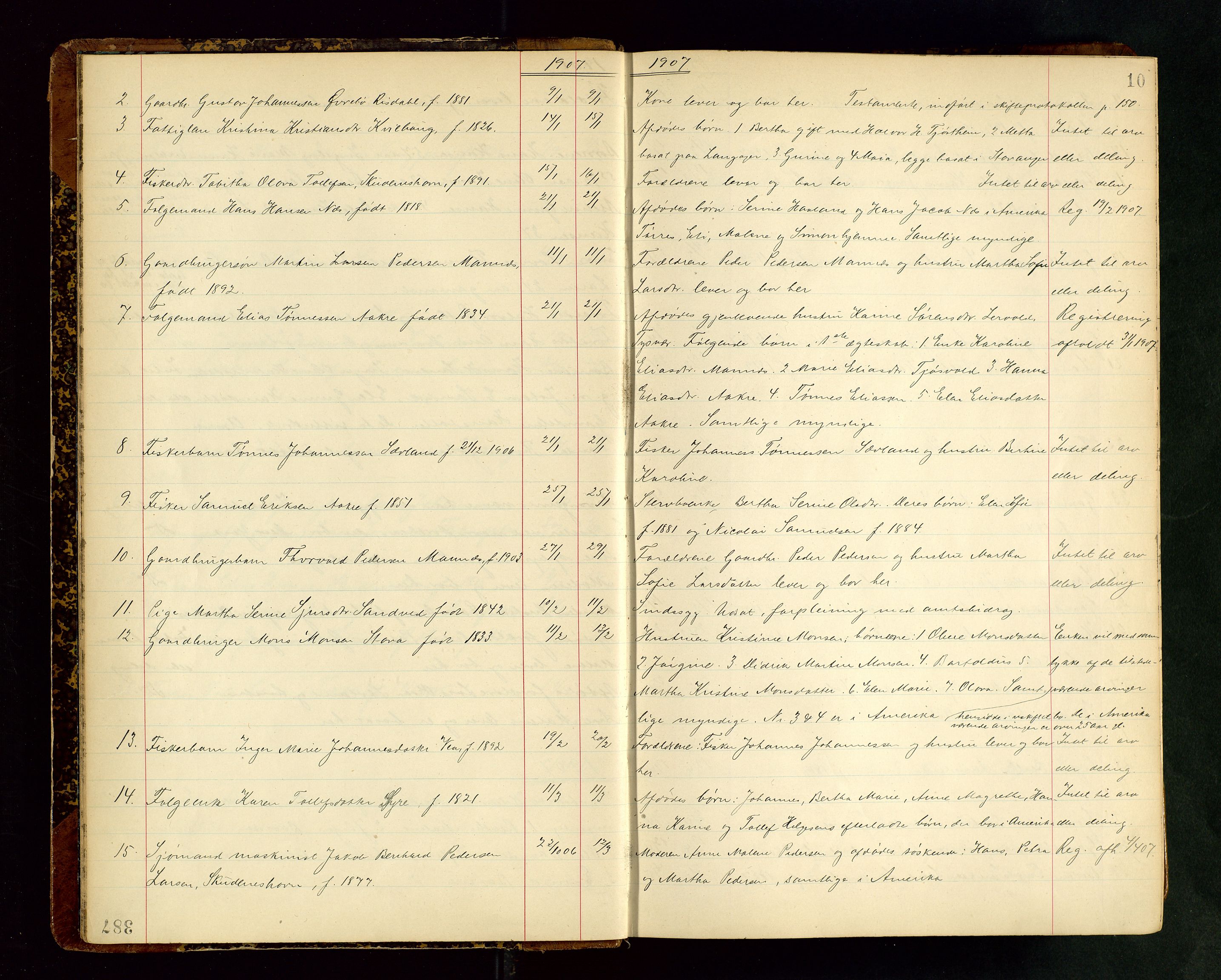 Karmsund sorenskriveri, AV/SAST-A-100311/01/IV/IVAB/L0004: DØDSFALLSPROTOKOLL, 1905-1911, s. 10