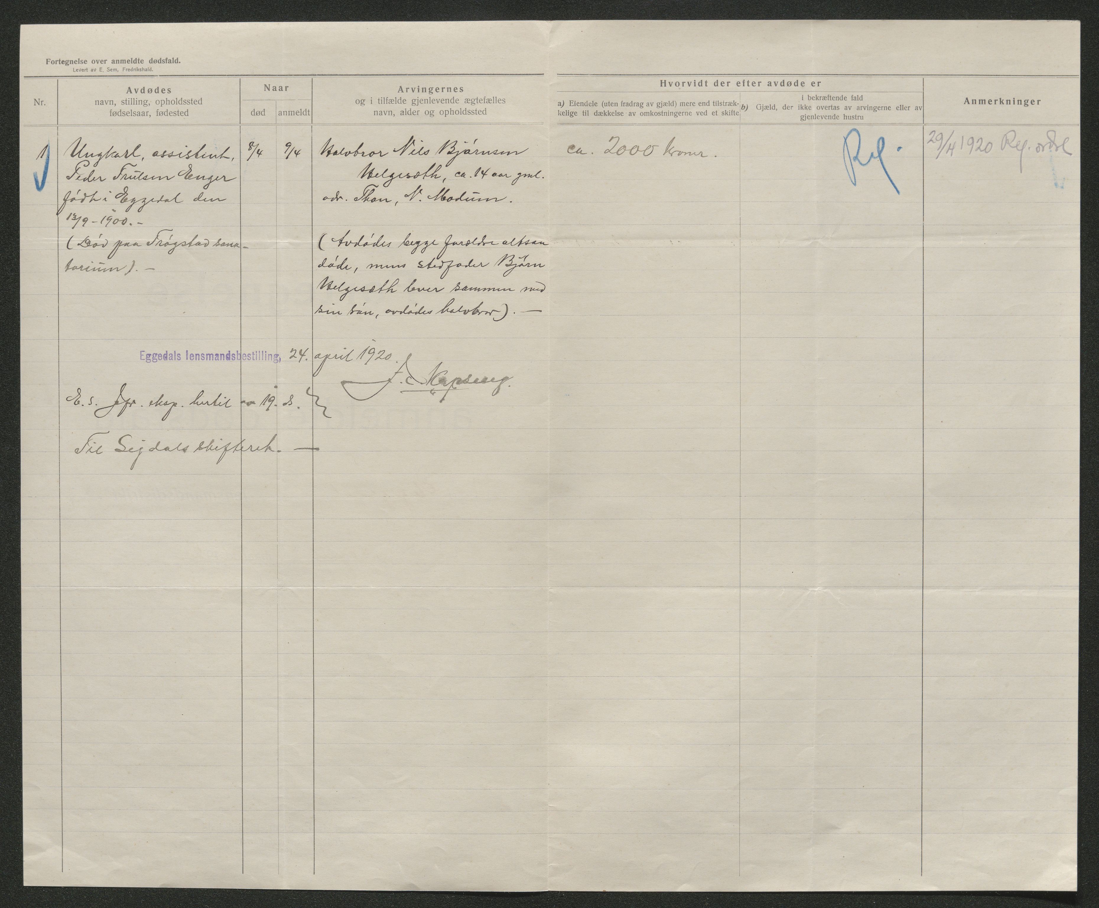 Eiker, Modum og Sigdal sorenskriveri, AV/SAKO-A-123/H/Ha/Hab/L0040: Dødsfallsmeldinger, 1920-1921, s. 555