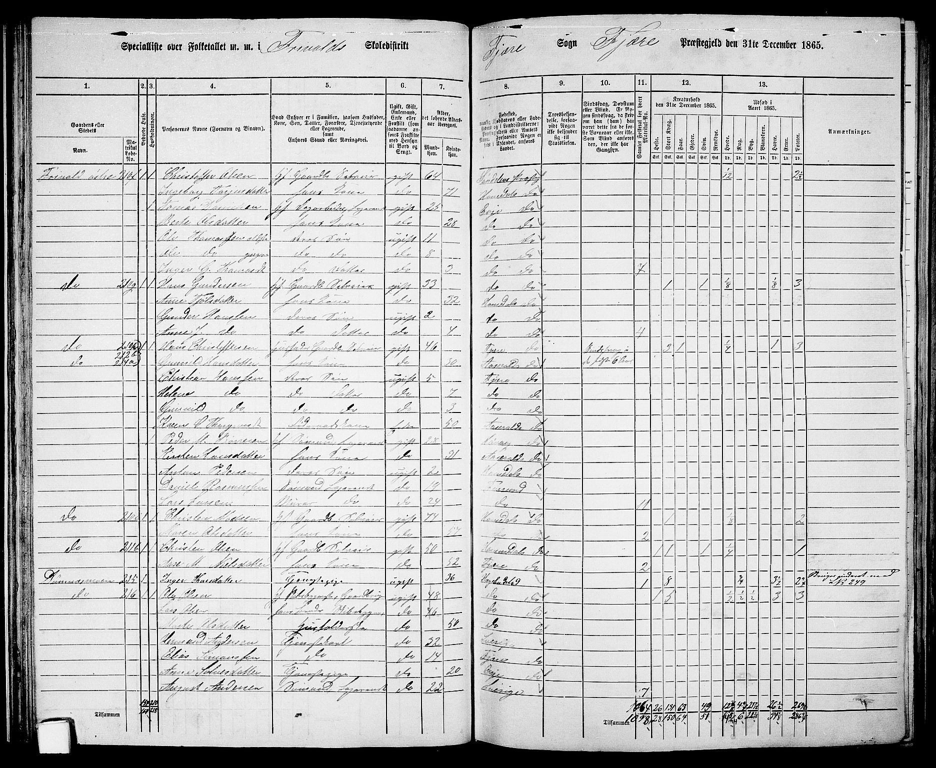 RA, Folketelling 1865 for 0923L Fjære prestegjeld, Fjære sokn, 1865, s. 50